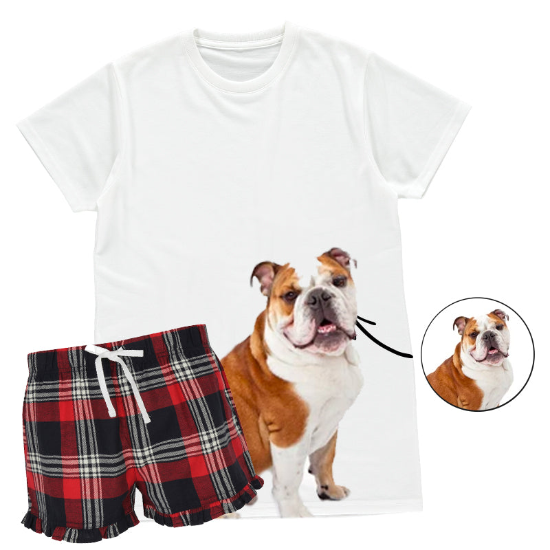 Dog Face Ladies Pyjamas Red Navy Shorts Set
