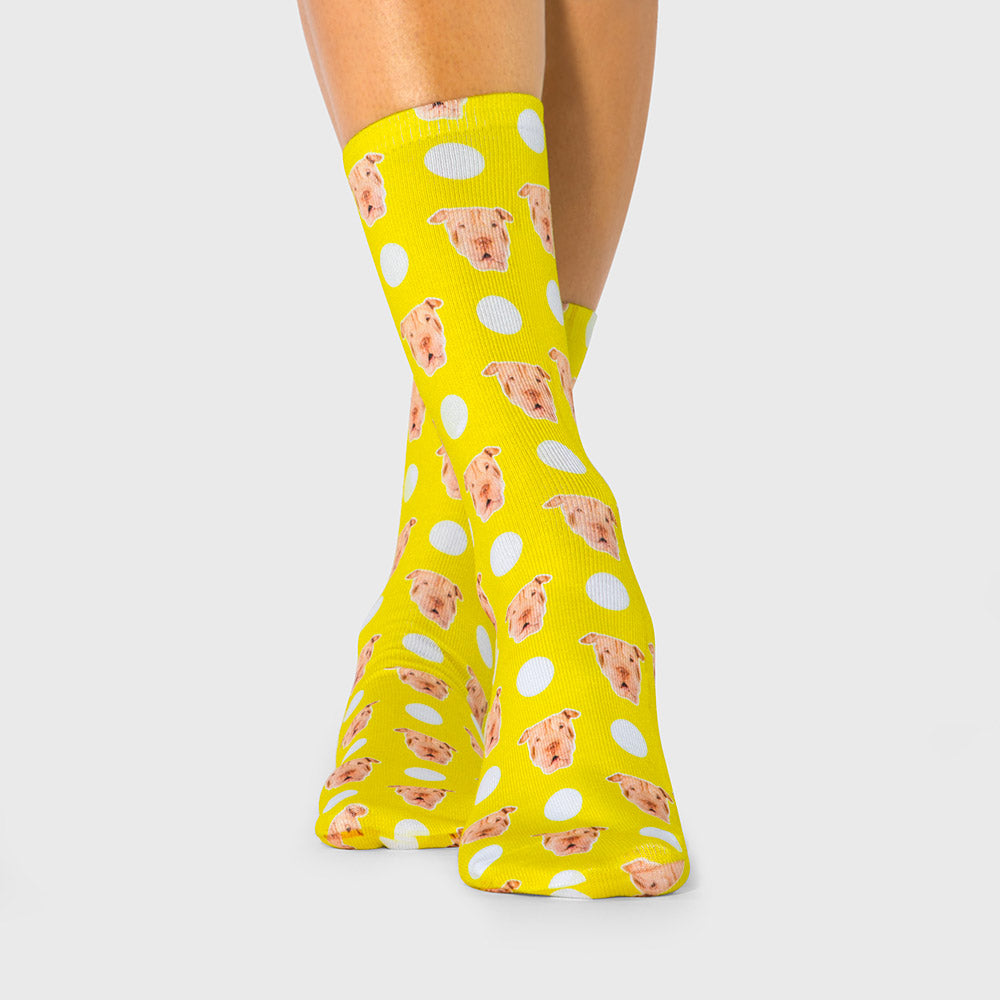 Polka Dog Socks With Face On