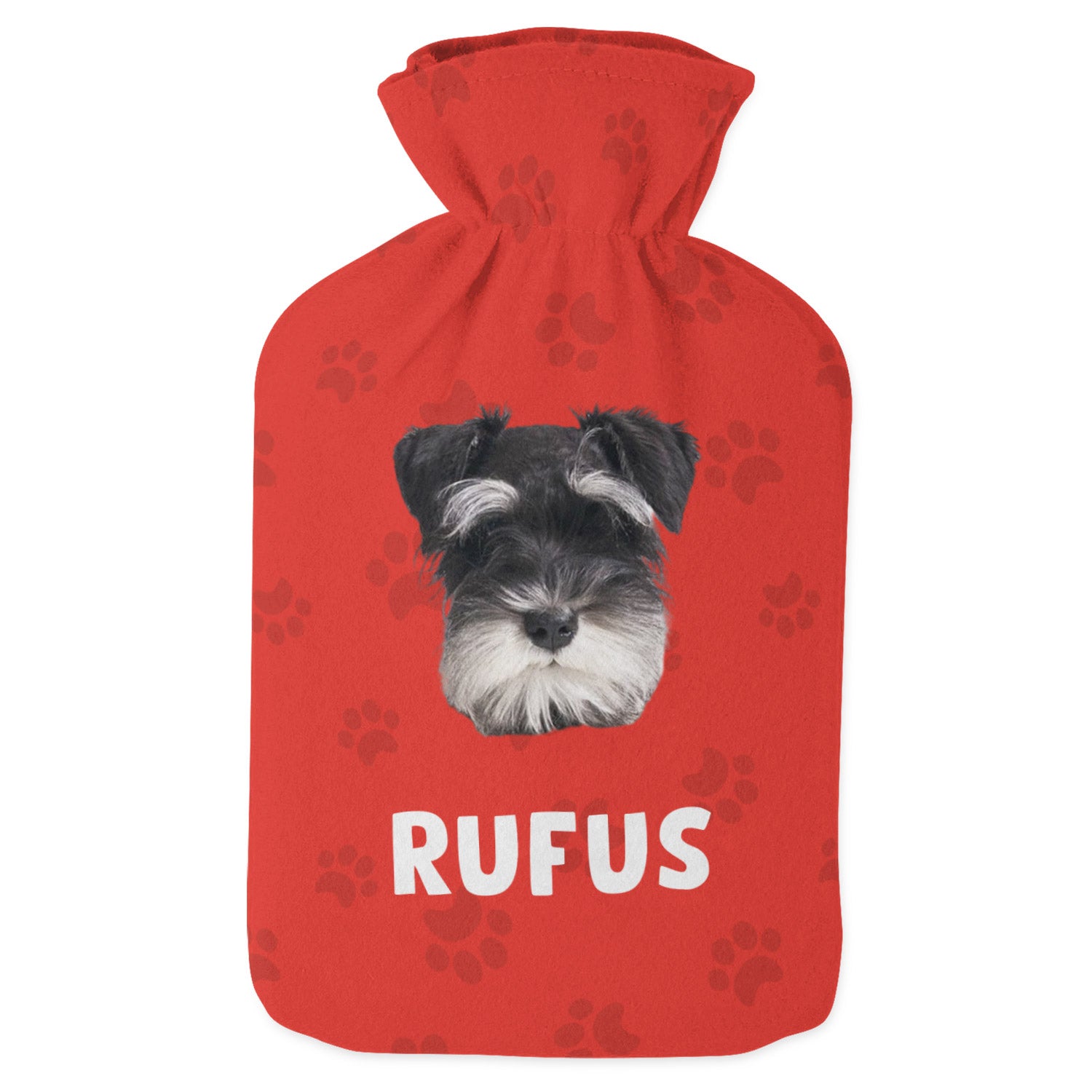 photo and text personalised hot water bottle