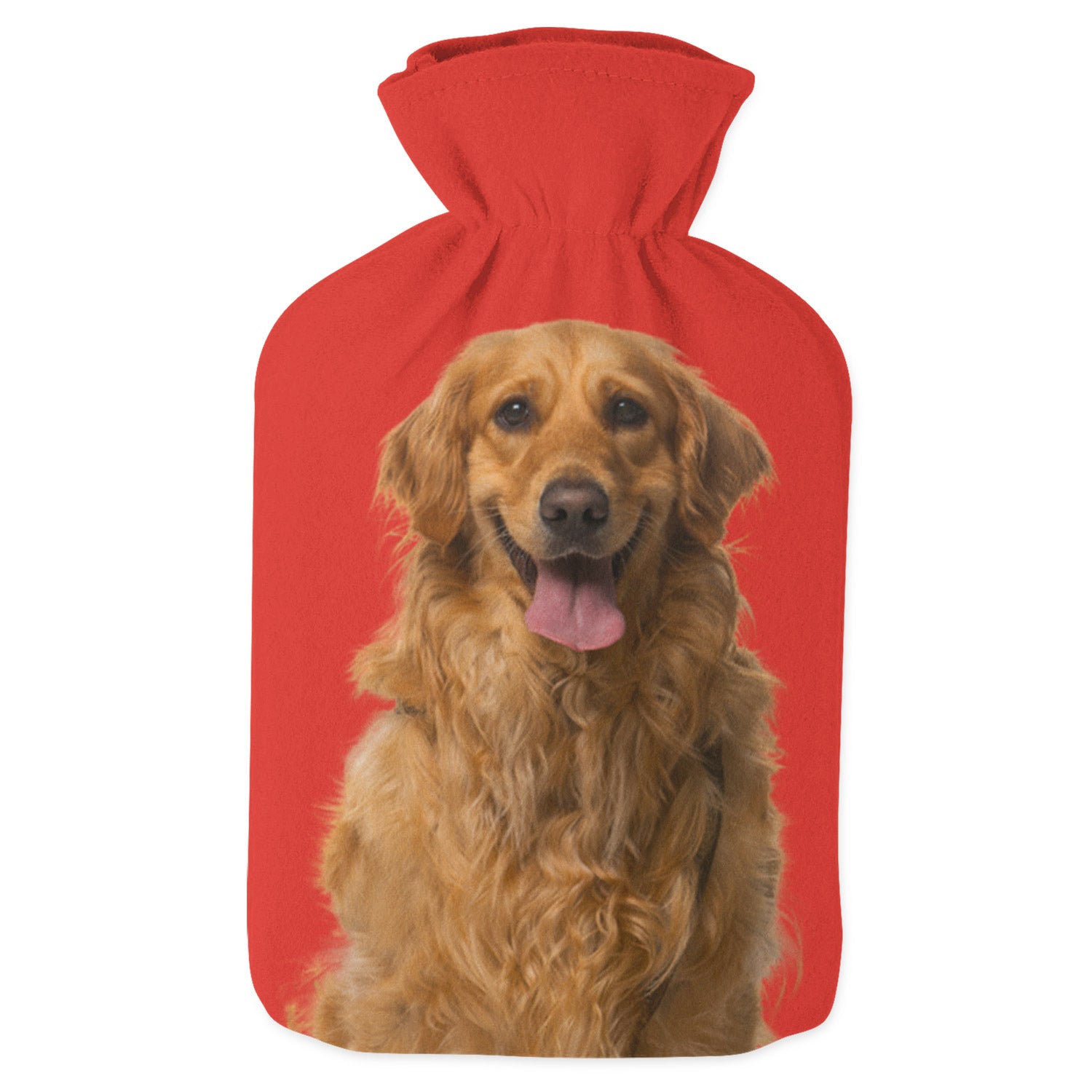 red personalised dog hot water bottle