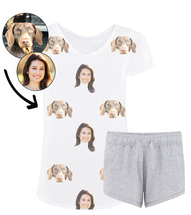 Dog & Owner Ladies Pyjamas Red Navy Shorts Set