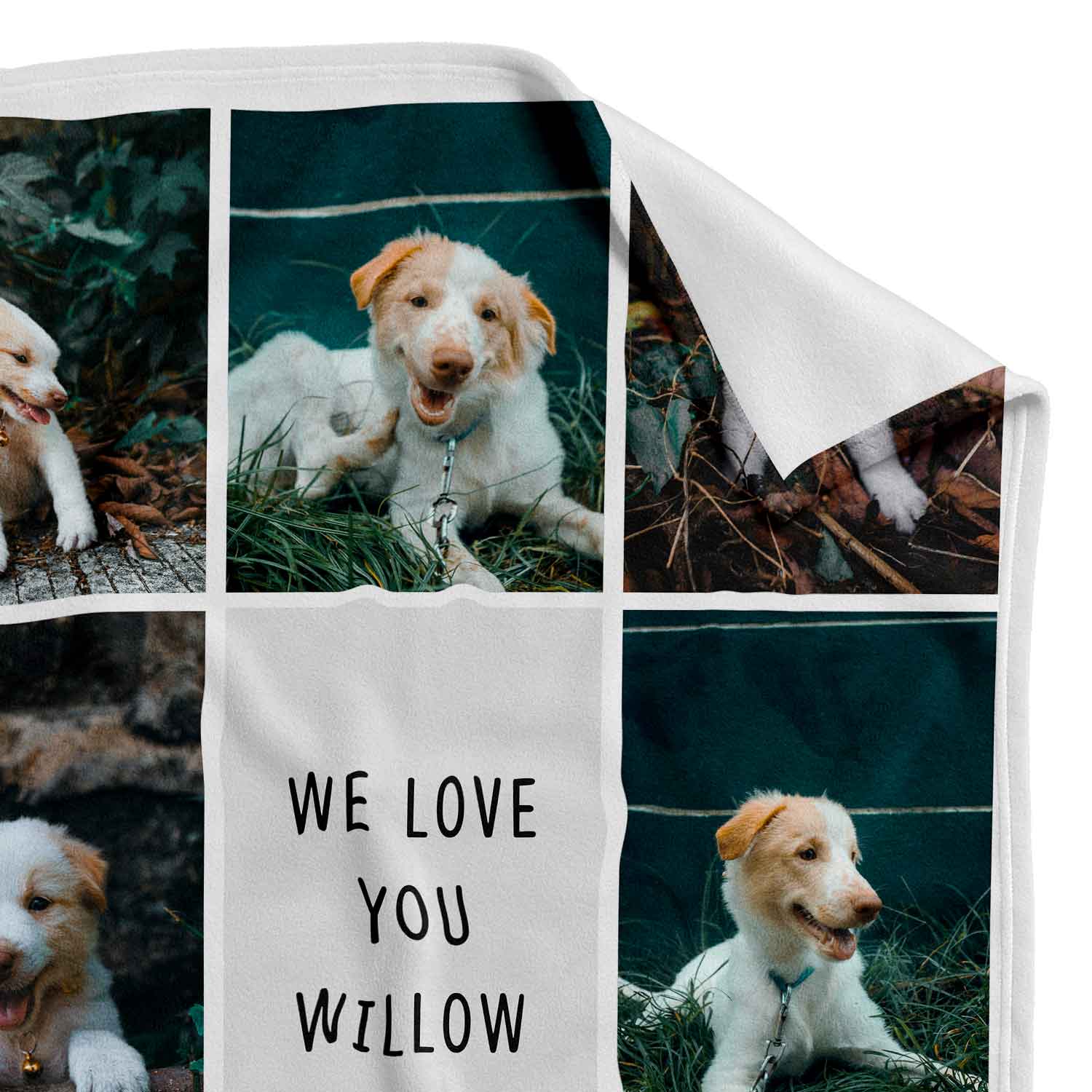 8 Photo Collage Personalised Dog Blanket With Custom Text