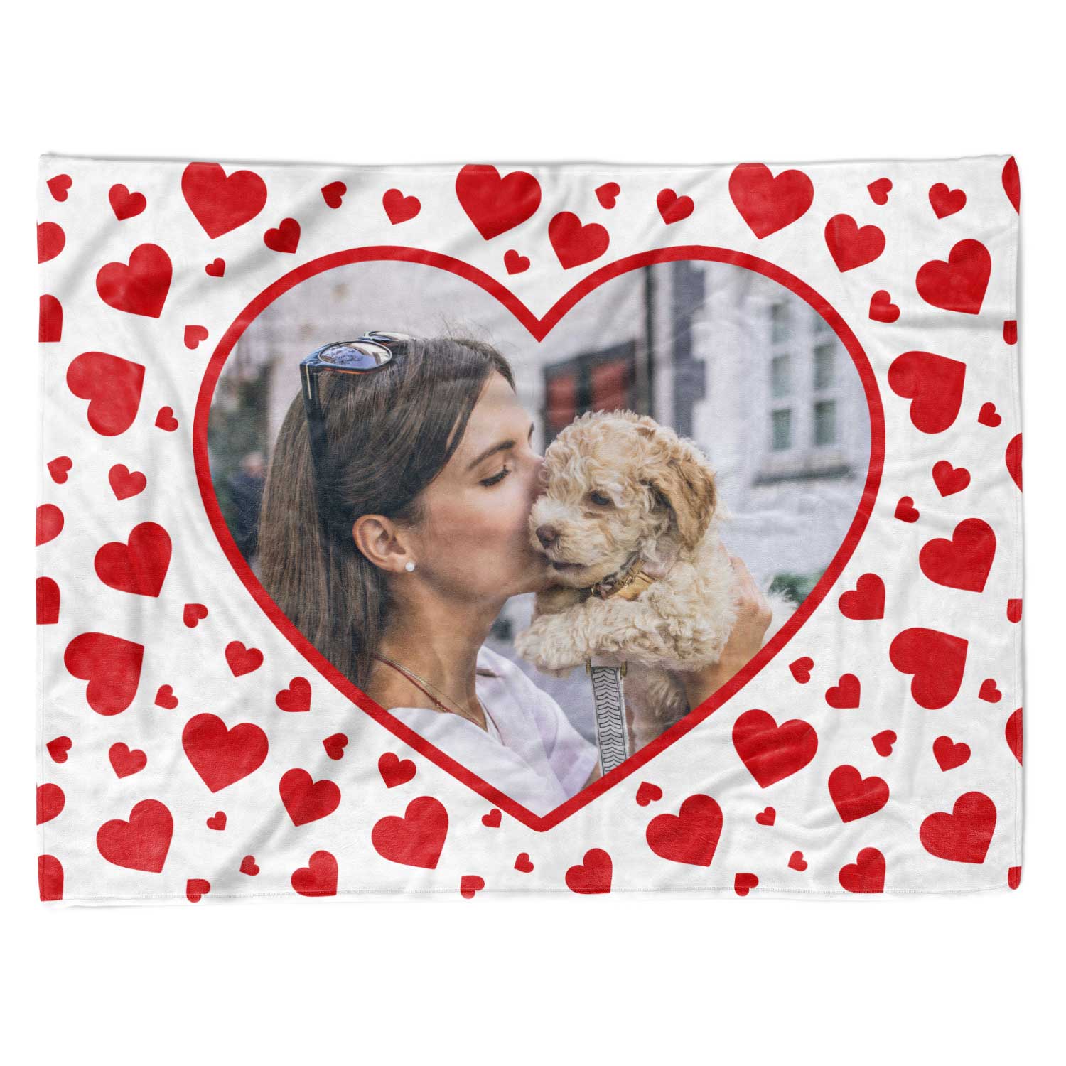 Red Hearts Photo Frame Personalised Dog Blanket