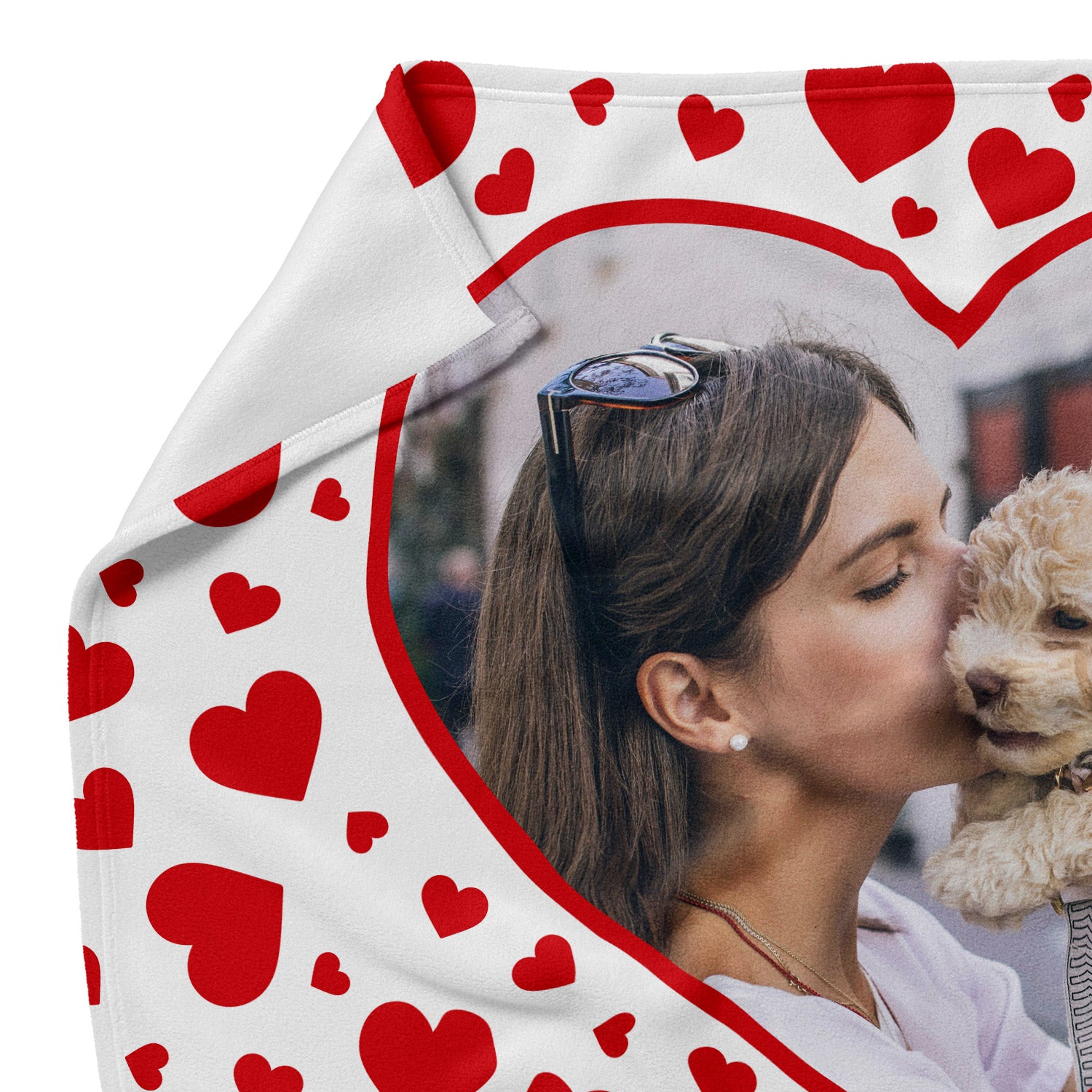 Red Hearts Photo Frame Personalised Dog Blanket