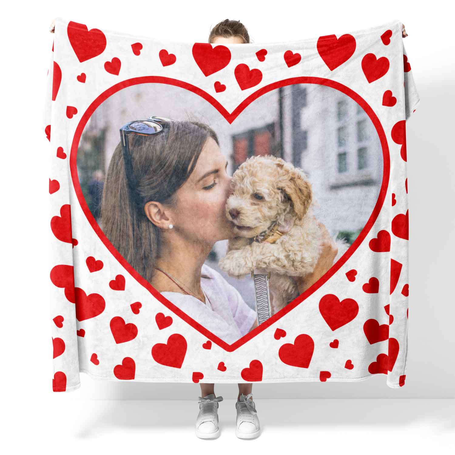 Red Hearts Photo Frame Personalised Dog Blanket