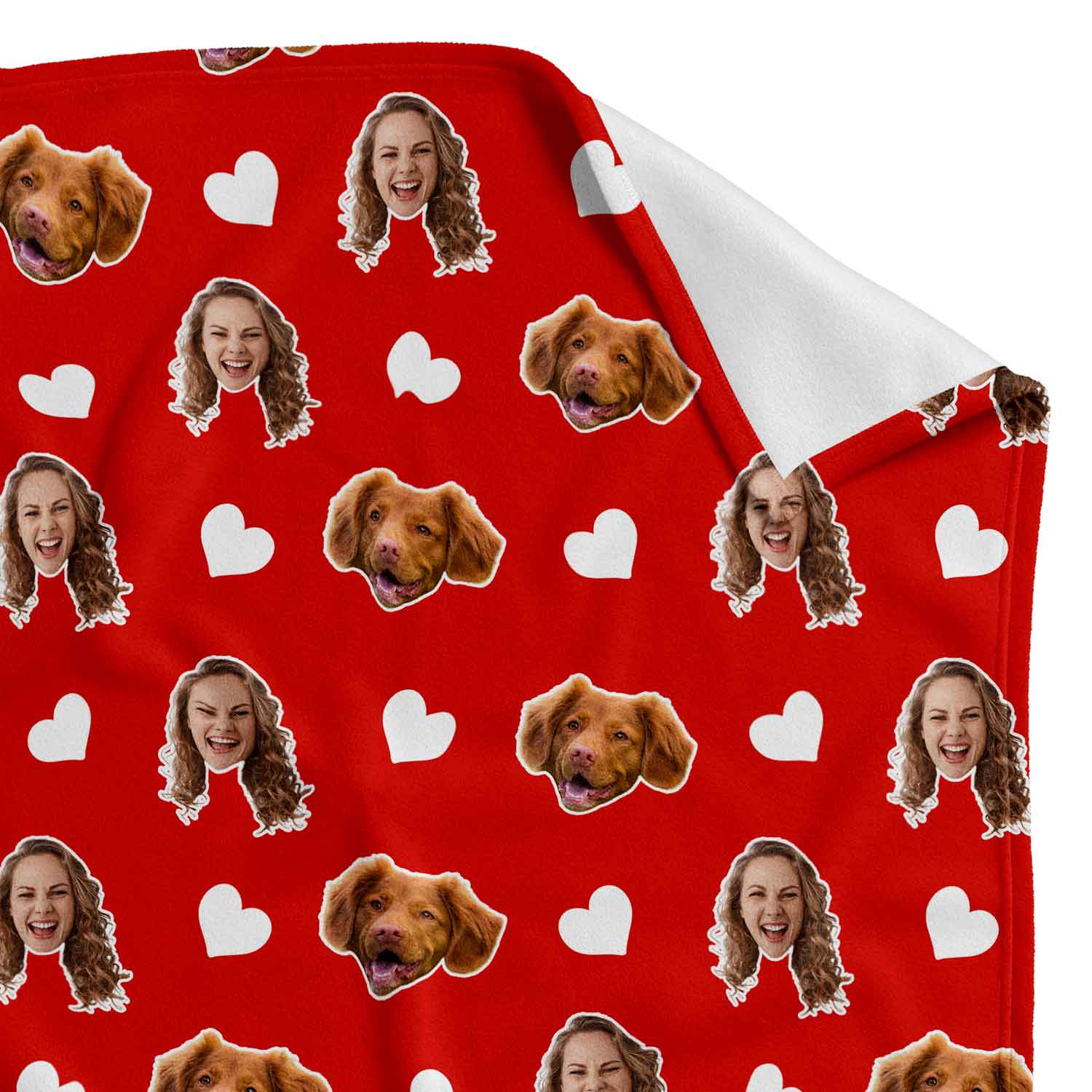 Red Your Dog Face Hearts Personalised Blanket