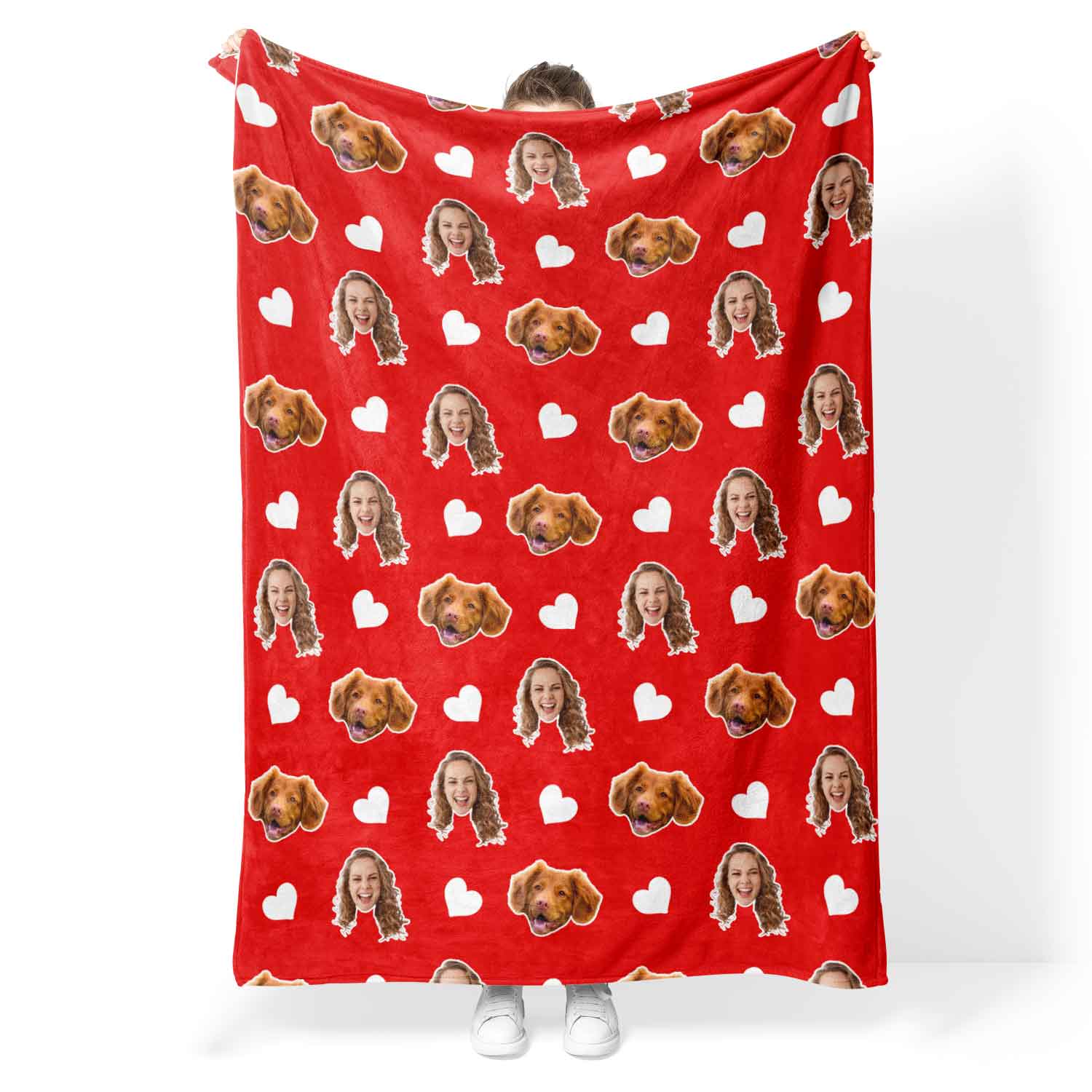 Red Your Dog Face Hearts Personalised Blanket