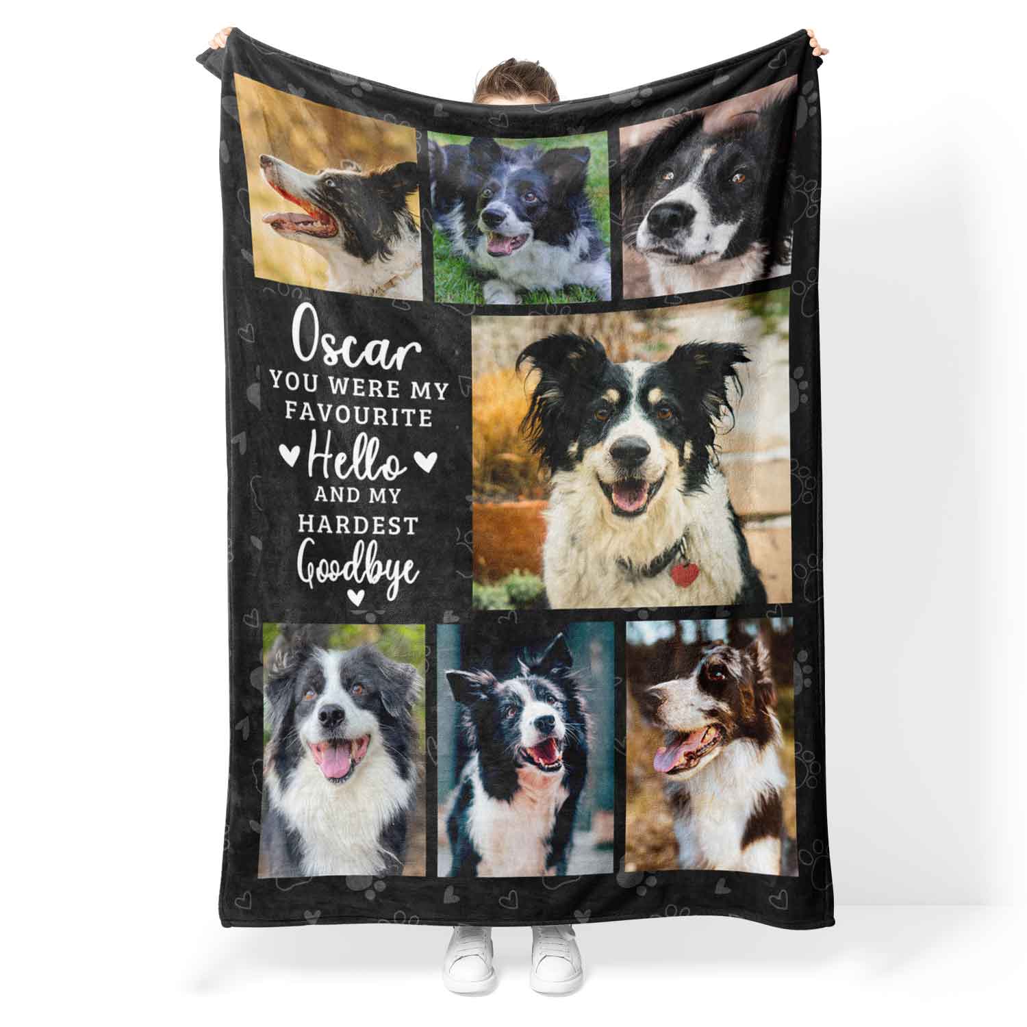 (Dog Name) Favourite Hello & Hardest Goodbye Photo Collage Memorial Blanket