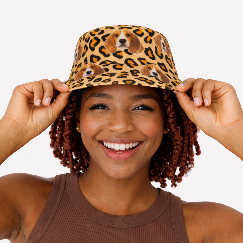 Leopard Print Dog Faces Custom Bucket Hat