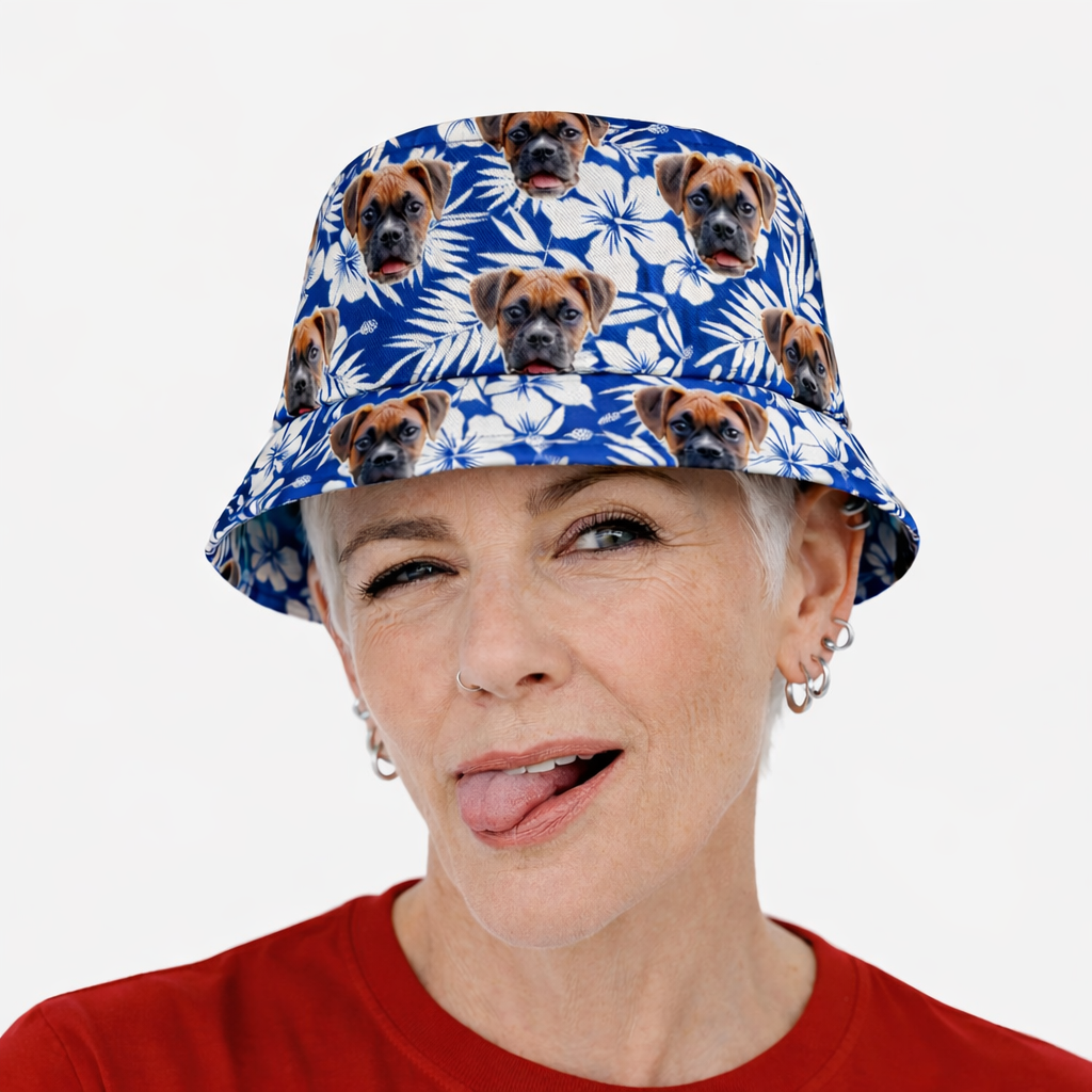 Hawaiian Blue Dog Faces Custom Bucket Hat
