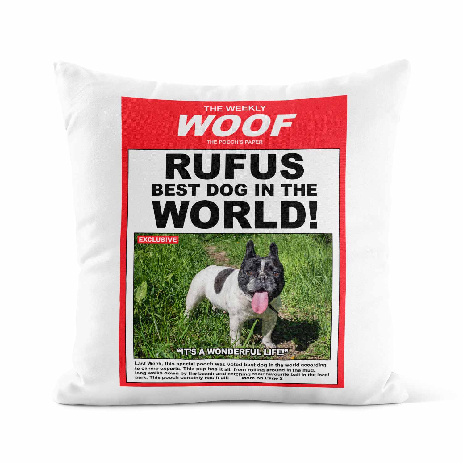 The Daily Woof Newspaper Personalised Cushion