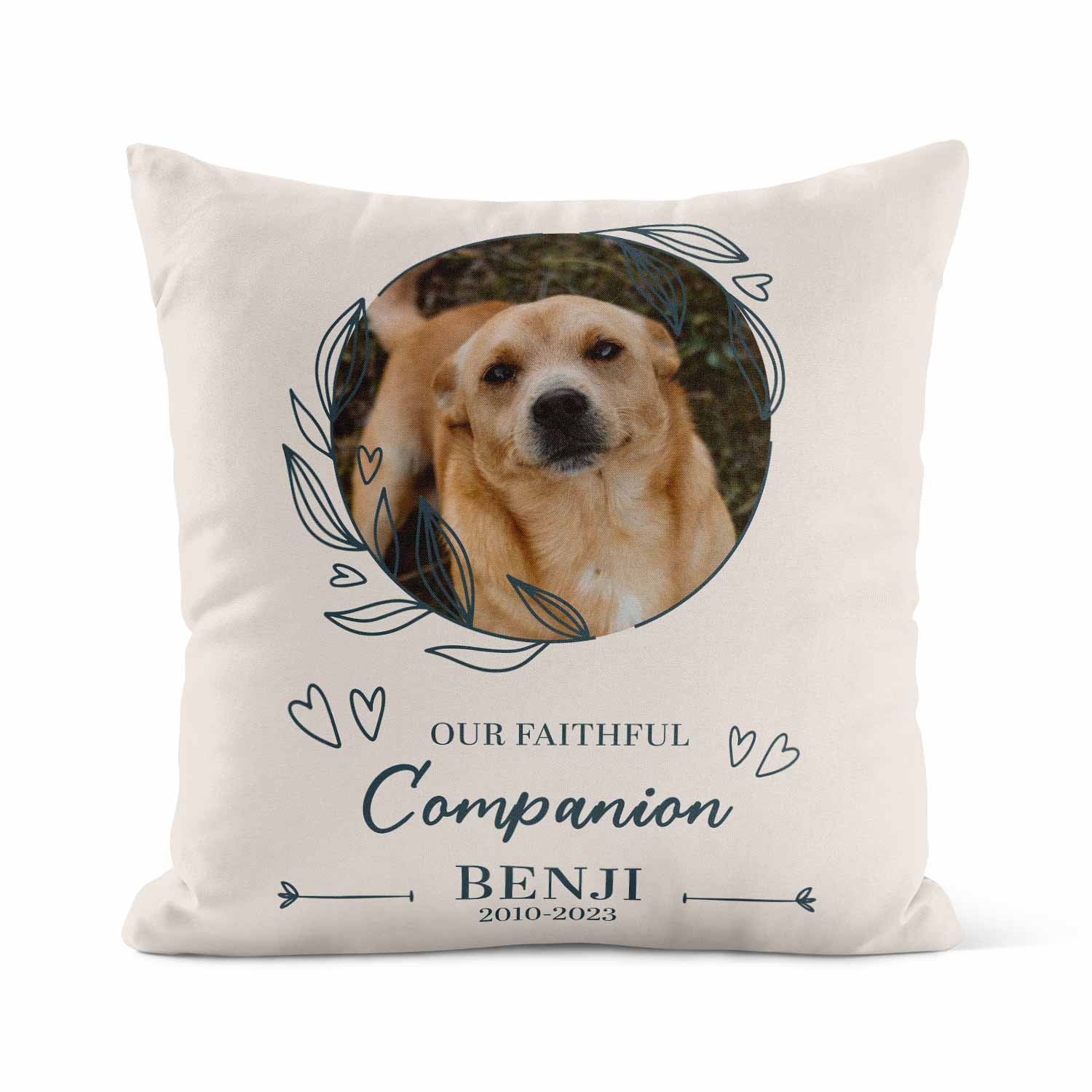 (Name) & (Dates) Our Faithful Companion Dog Memorial Cushion