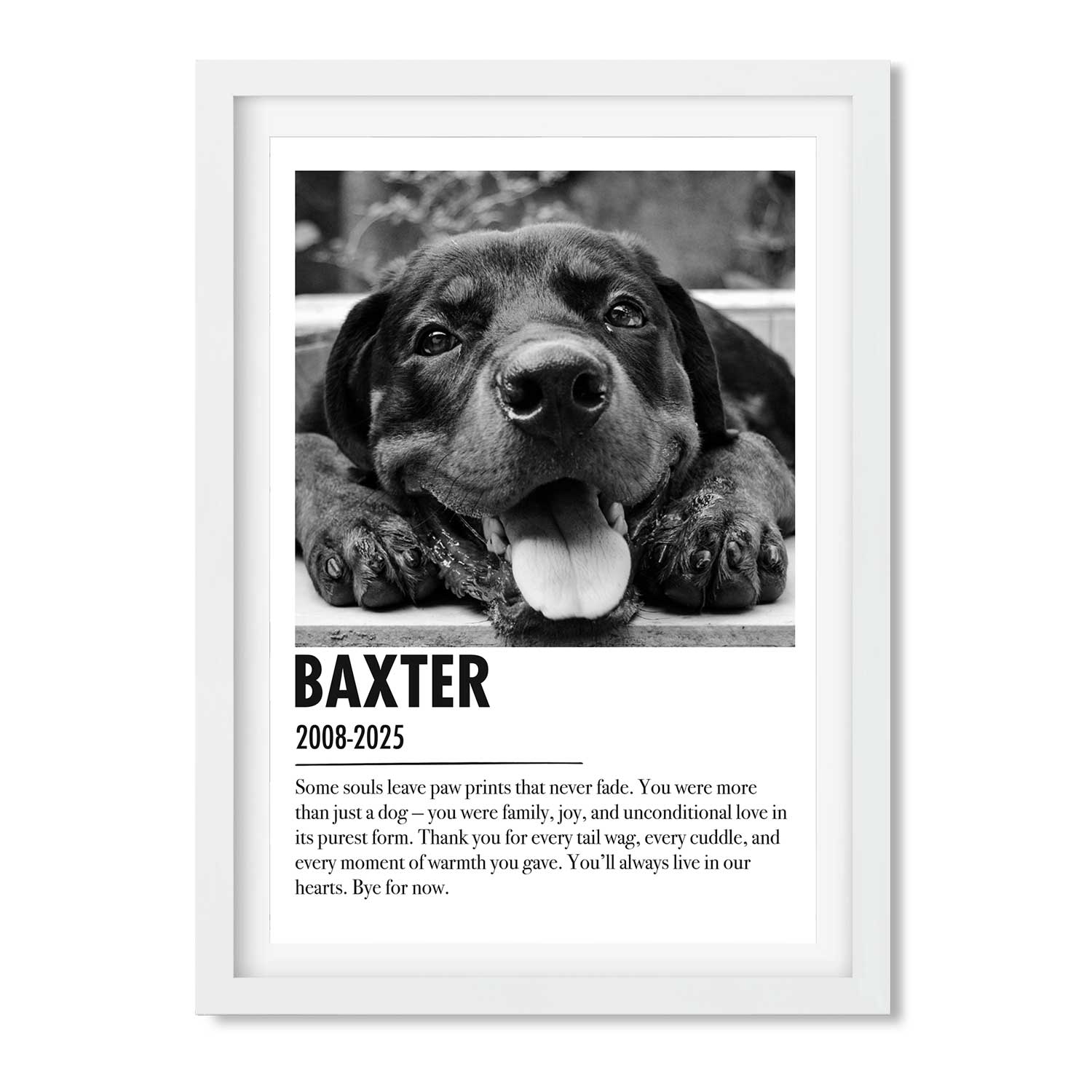 (Name) & (Date) With Custom Message Dog Memorial Print