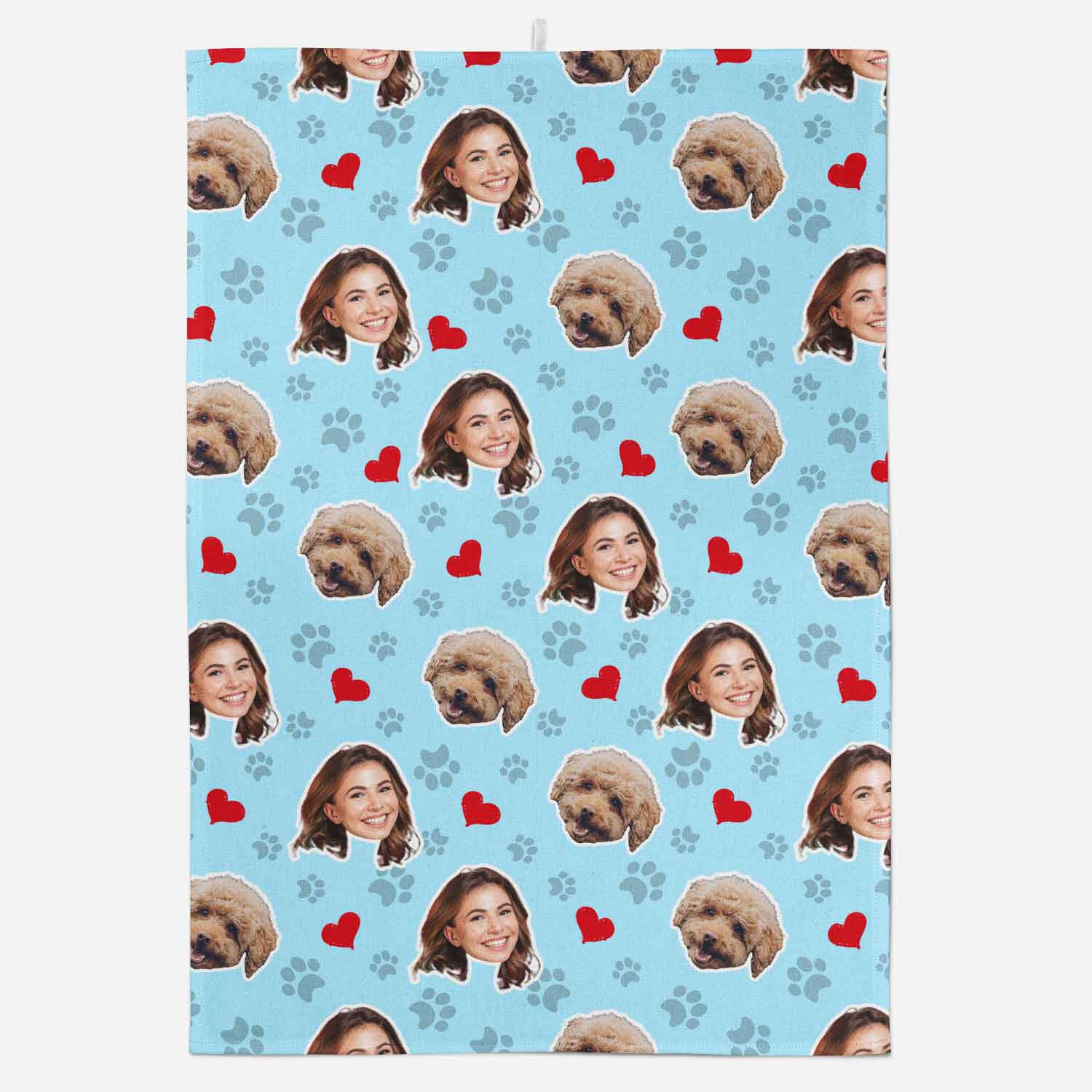 Dog Paw Prints & Hearts Personalised Tea Towel