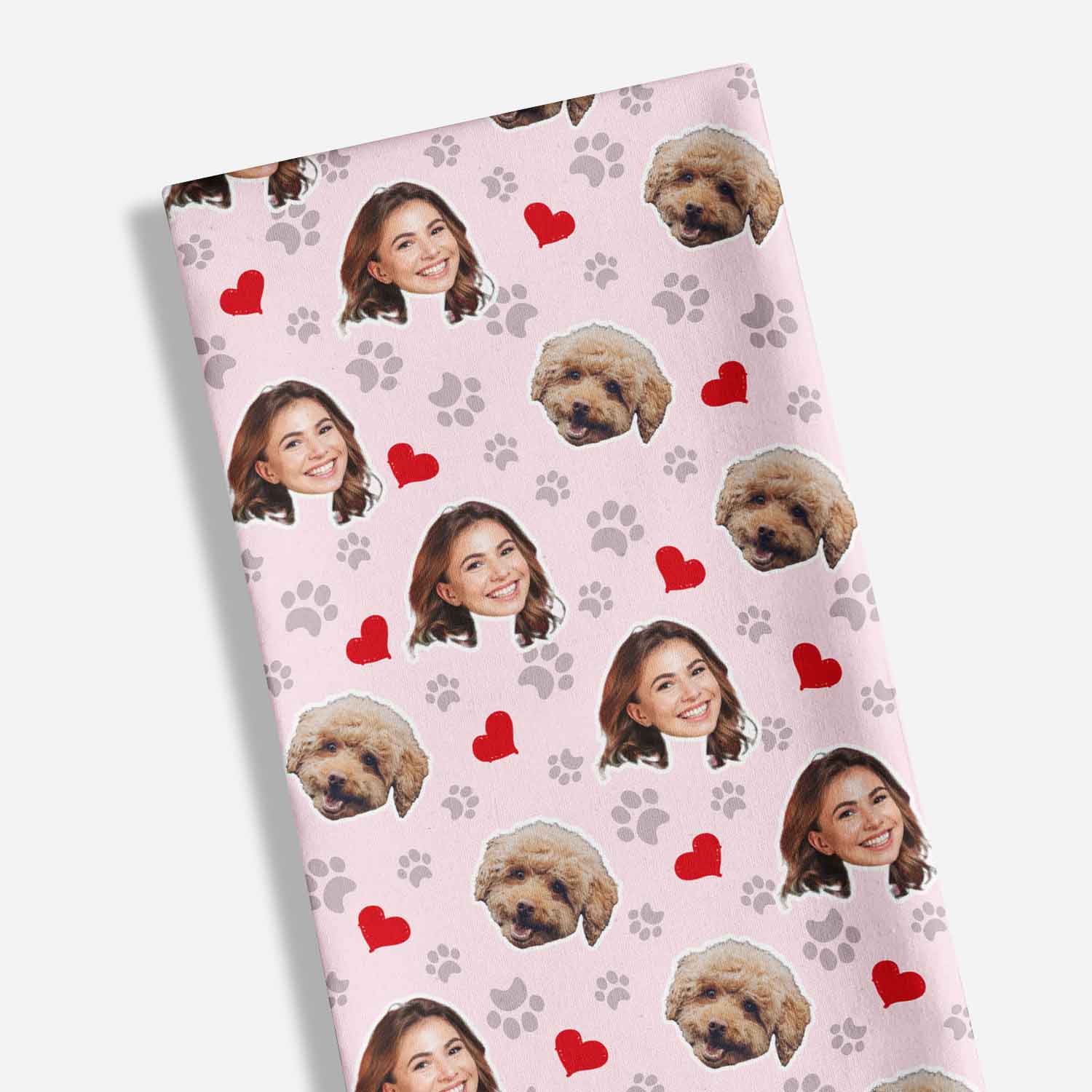 Dog Paw Prints & Hearts Personalised Tea Towel