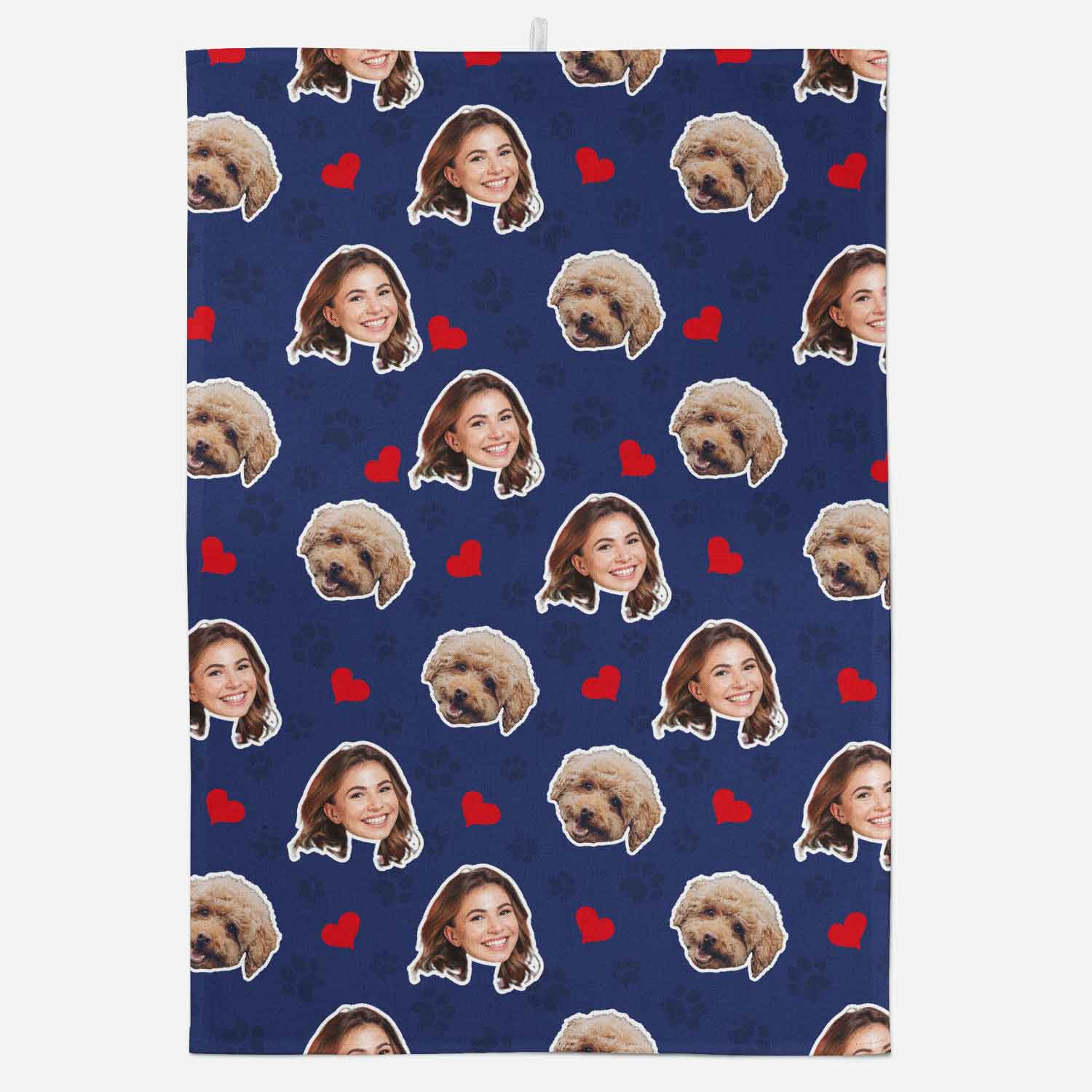 Dog Paw Prints & Hearts Personalised Tea Towel