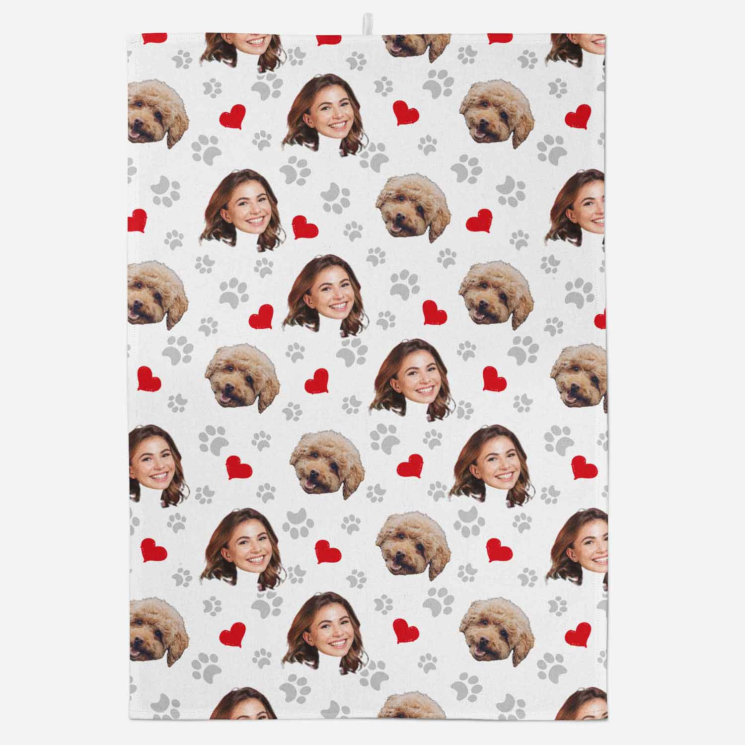 Dog Paw Prints & Hearts Personalised Tea Towel