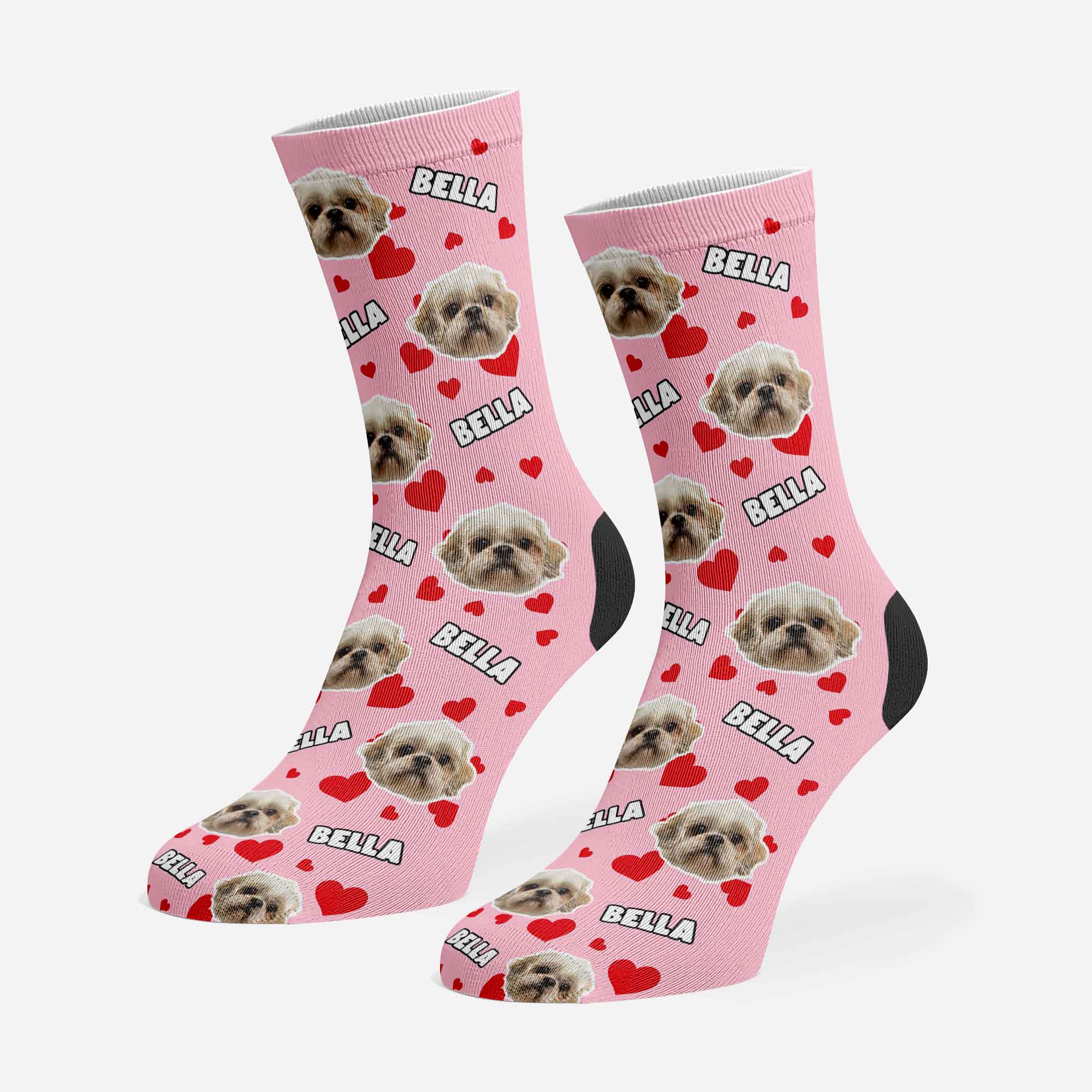 Heart Pattern Personalised Dog Socks With Name & Face