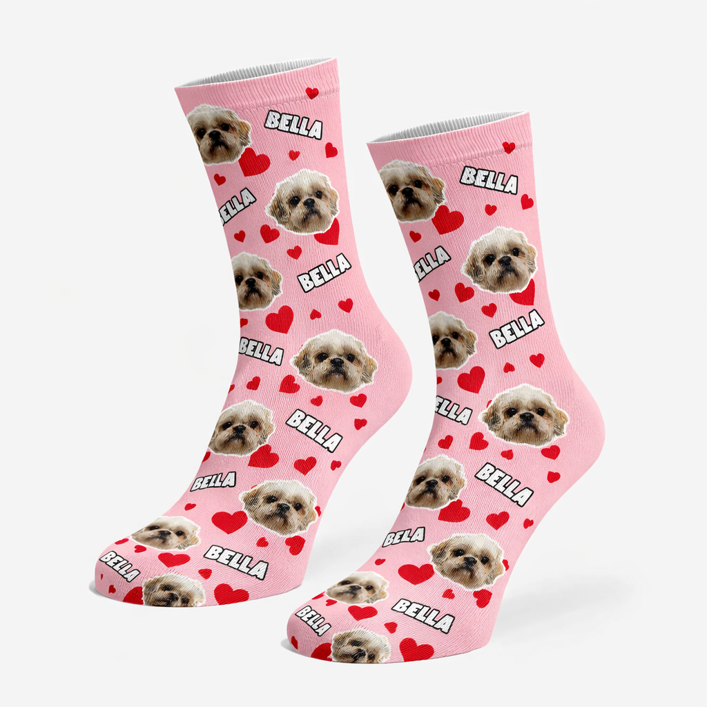 Heart Pattern Personalised Dog Socks With Name & Face