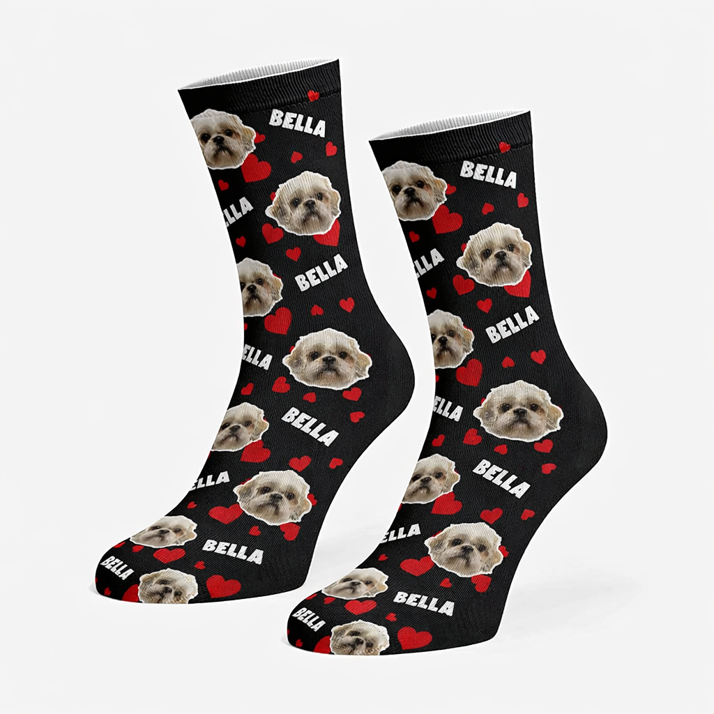 Heart Pattern Personalised Dog Socks With Name & Face