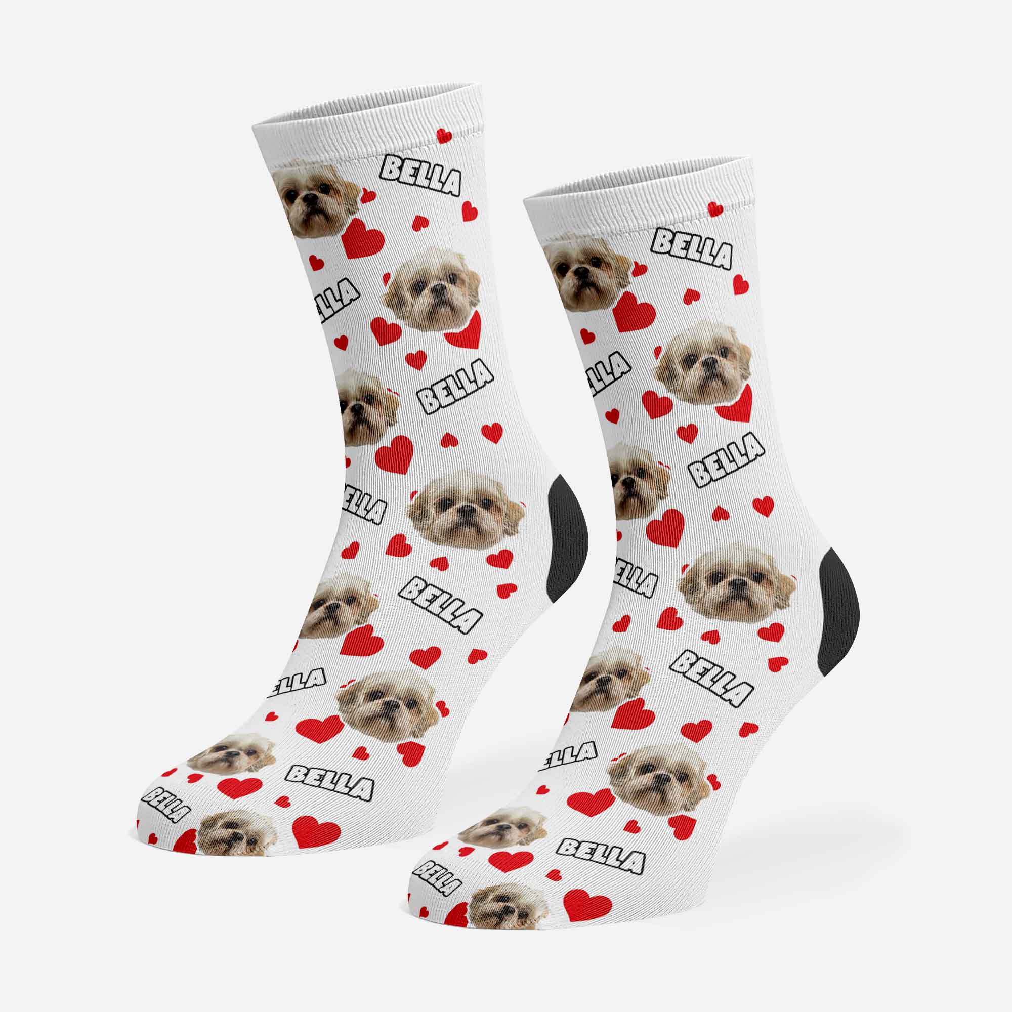 Heart Pattern Personalised Dog Socks With Name & Face