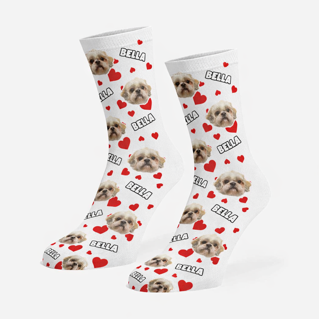 Heart Pattern Personalised Dog Socks With Name & Face