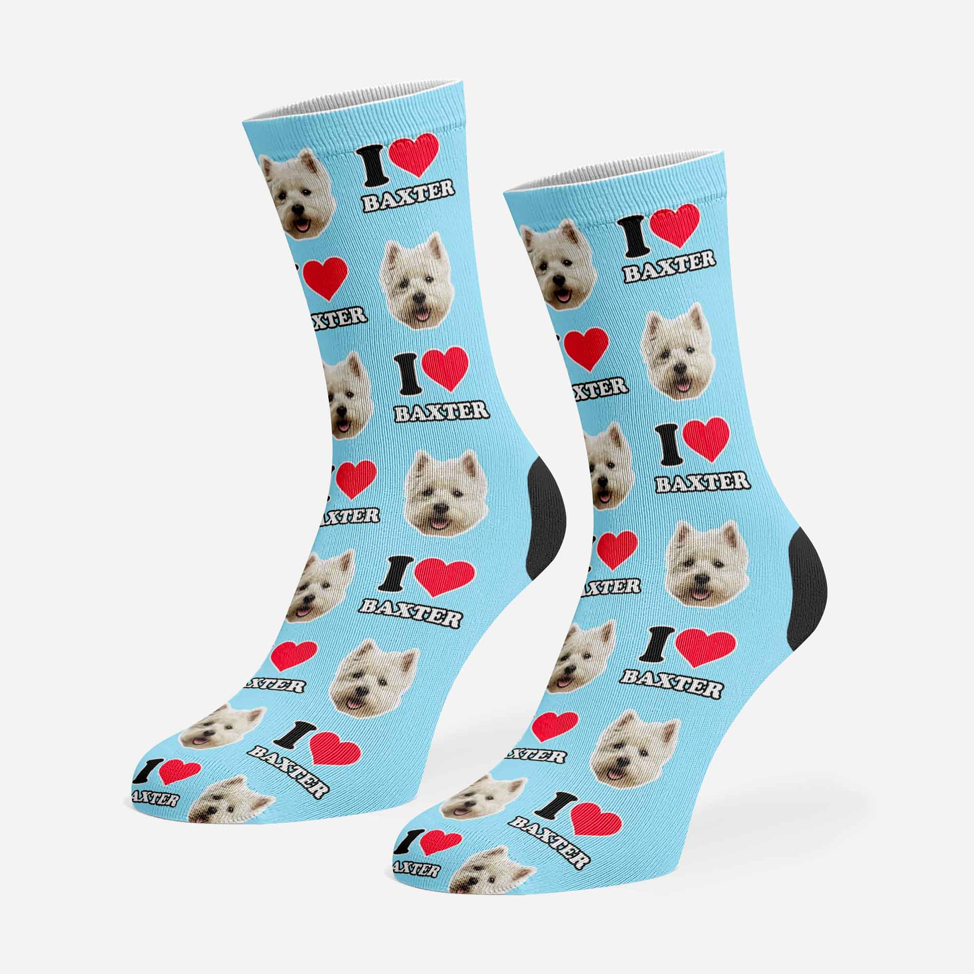 I Heart Name Personalised Dog Socks With Face