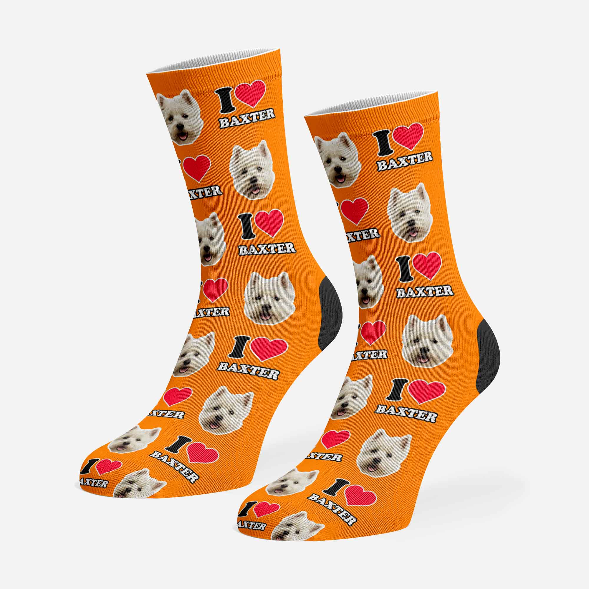 I Heart Name Personalised Dog Socks With Face