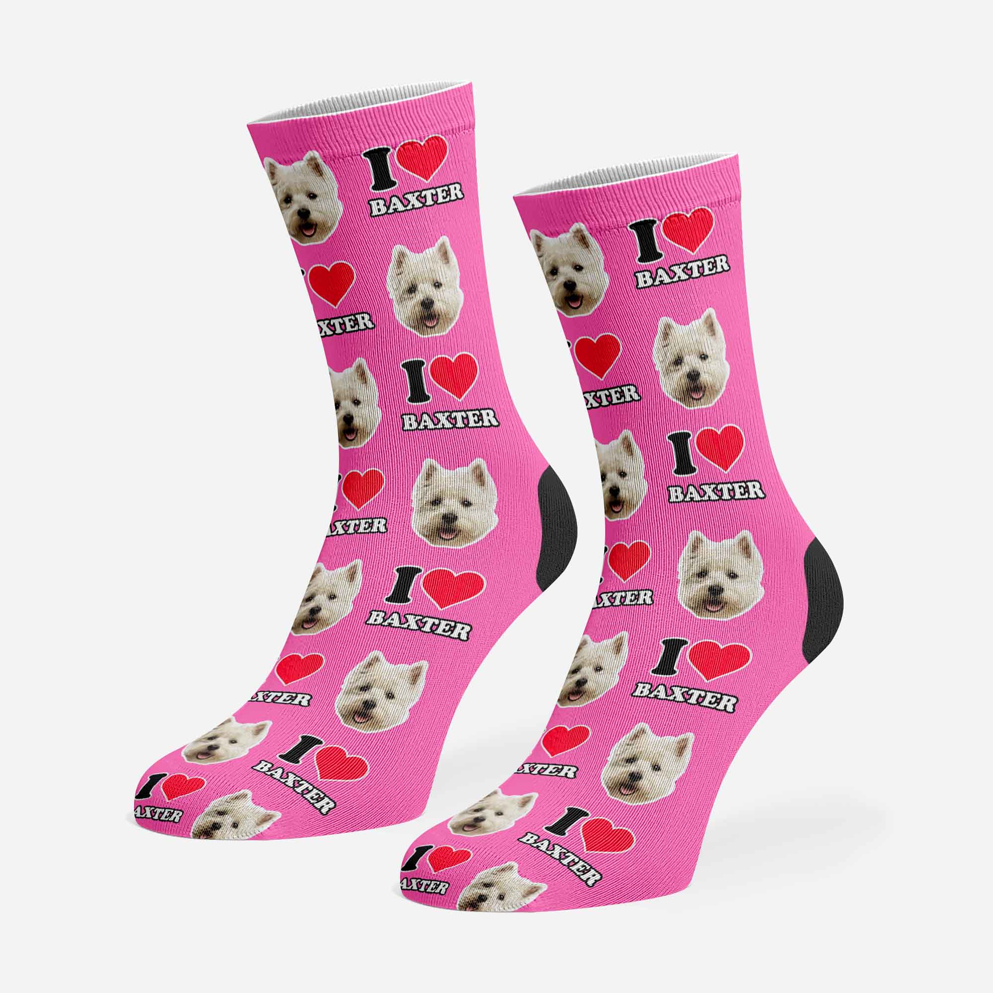 I Heart Name Personalised Dog Socks With Face