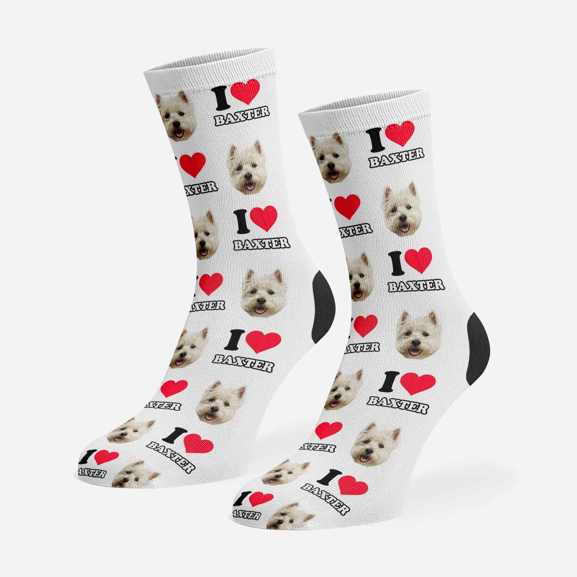 I Heart Name Personalised Dog Socks With Face