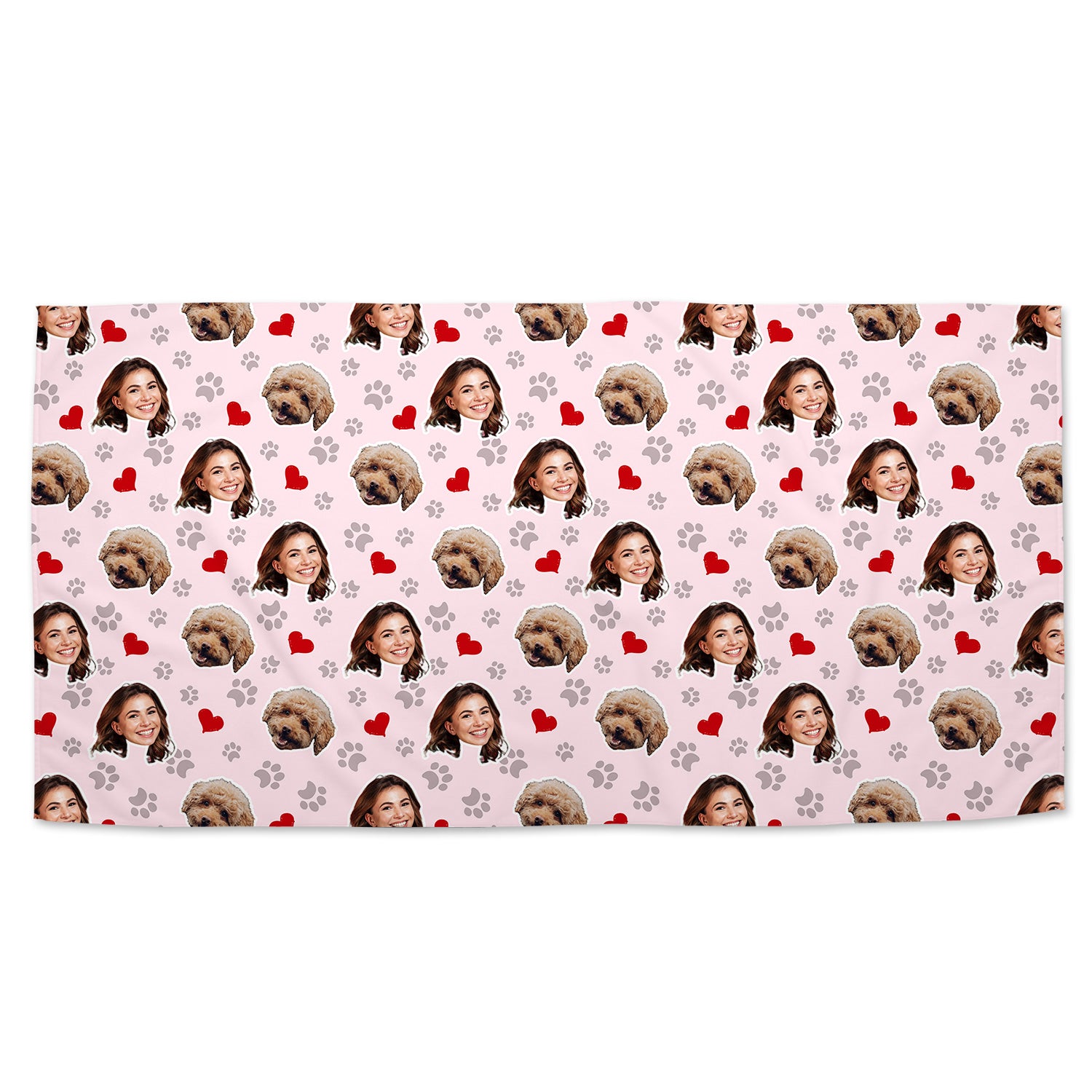 Paw Print Hearts Pattern Personalised Dog Towel