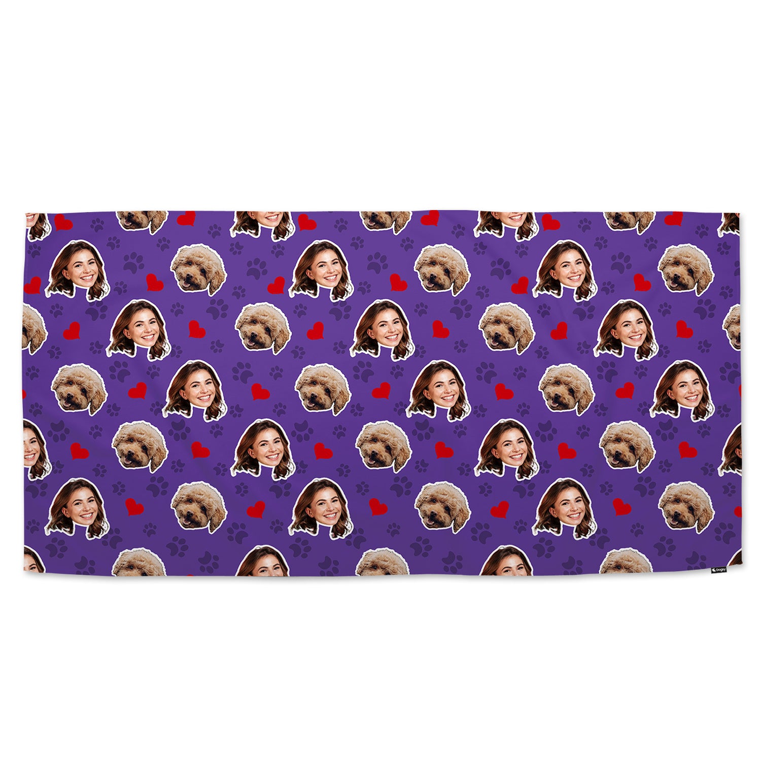 Paw Print Hearts Pattern Personalised Dog Towel