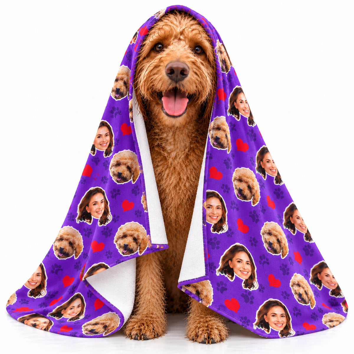 Paw Print Hearts Pattern Personalised Dog Towel