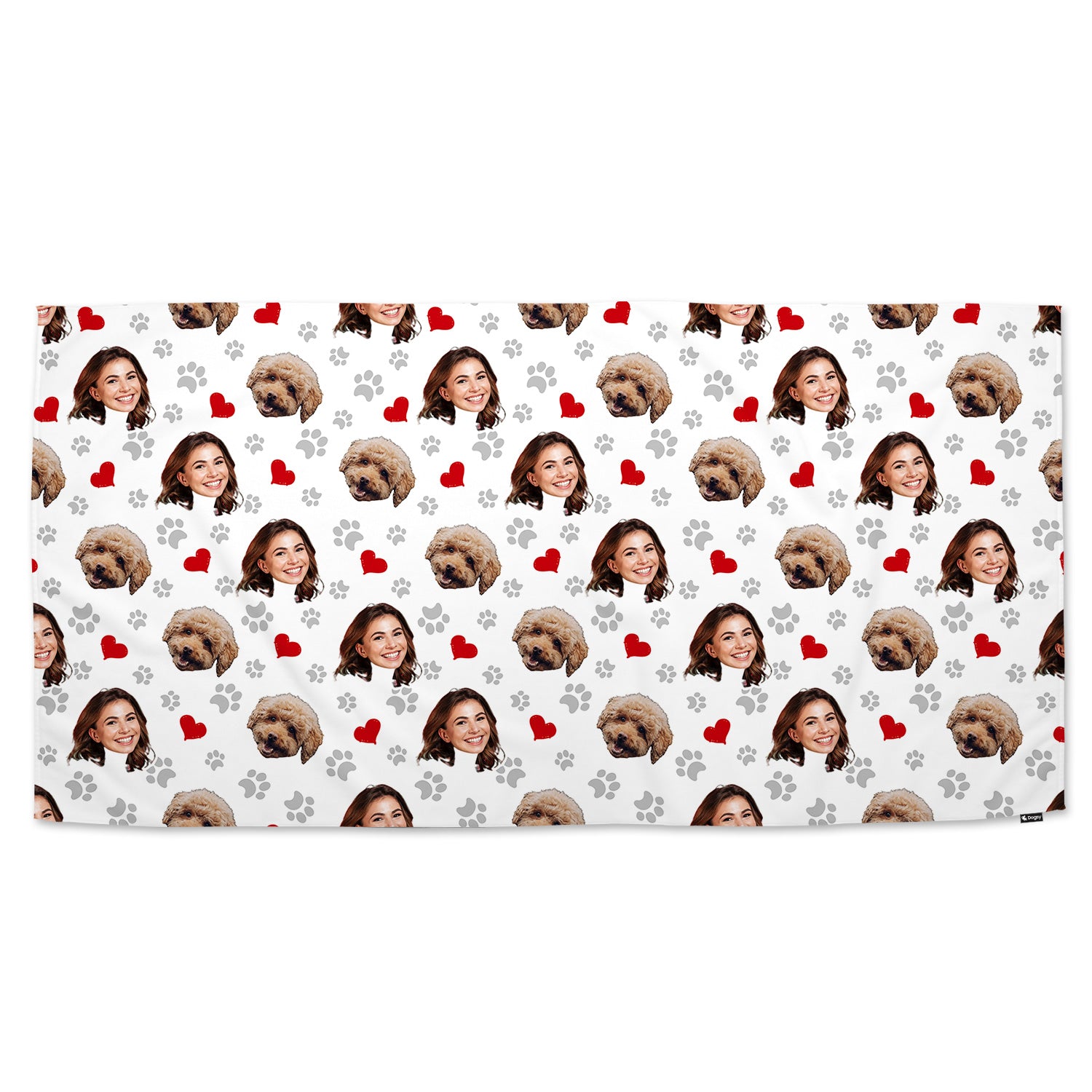 Paw Print Hearts Pattern Personalised Dog Towel