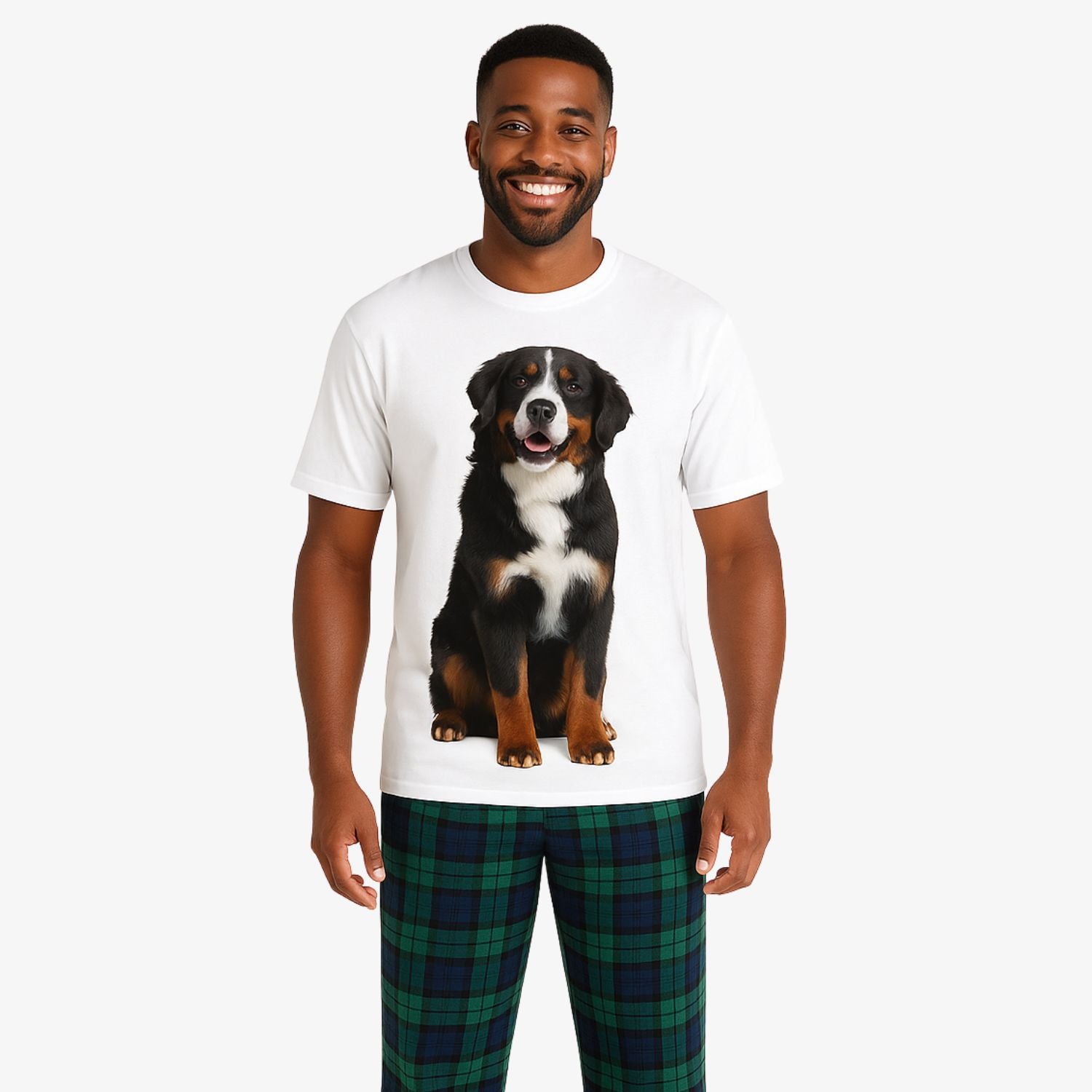 Men's Dog Face Pyjamas - Green Tartan Trouser Set