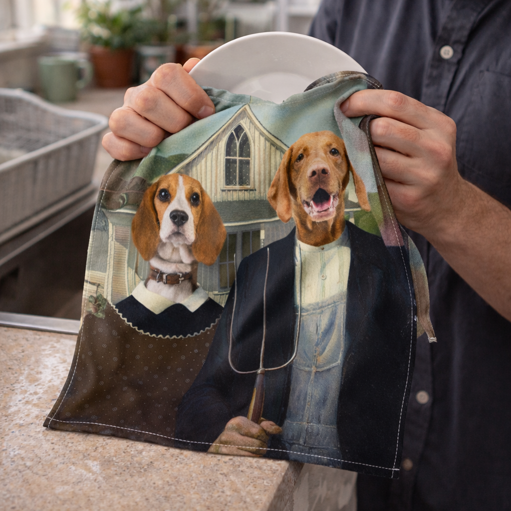 Dog Gothic Couple Tea Towel