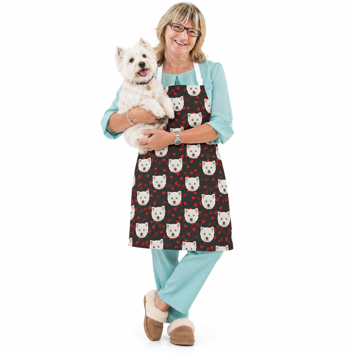 Love Heart Pattern Personalised Dog Apron