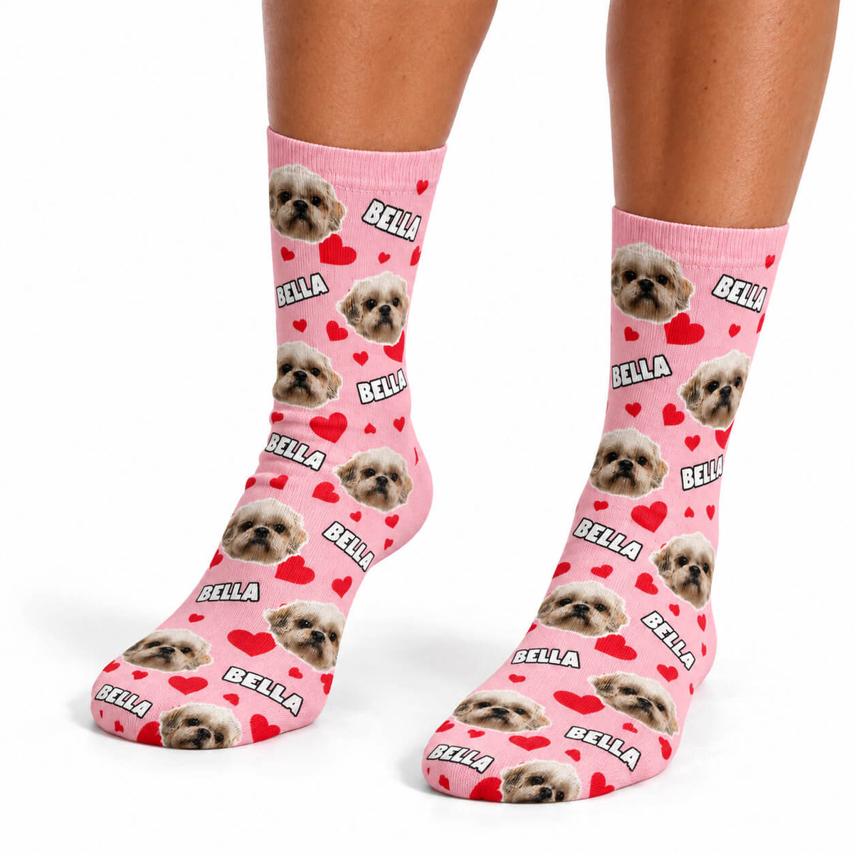Heart Pattern Personalised Dog Socks With Name & Face