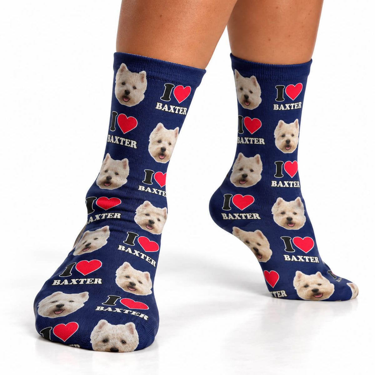 I Heart Name Personalised Dog Socks With Face