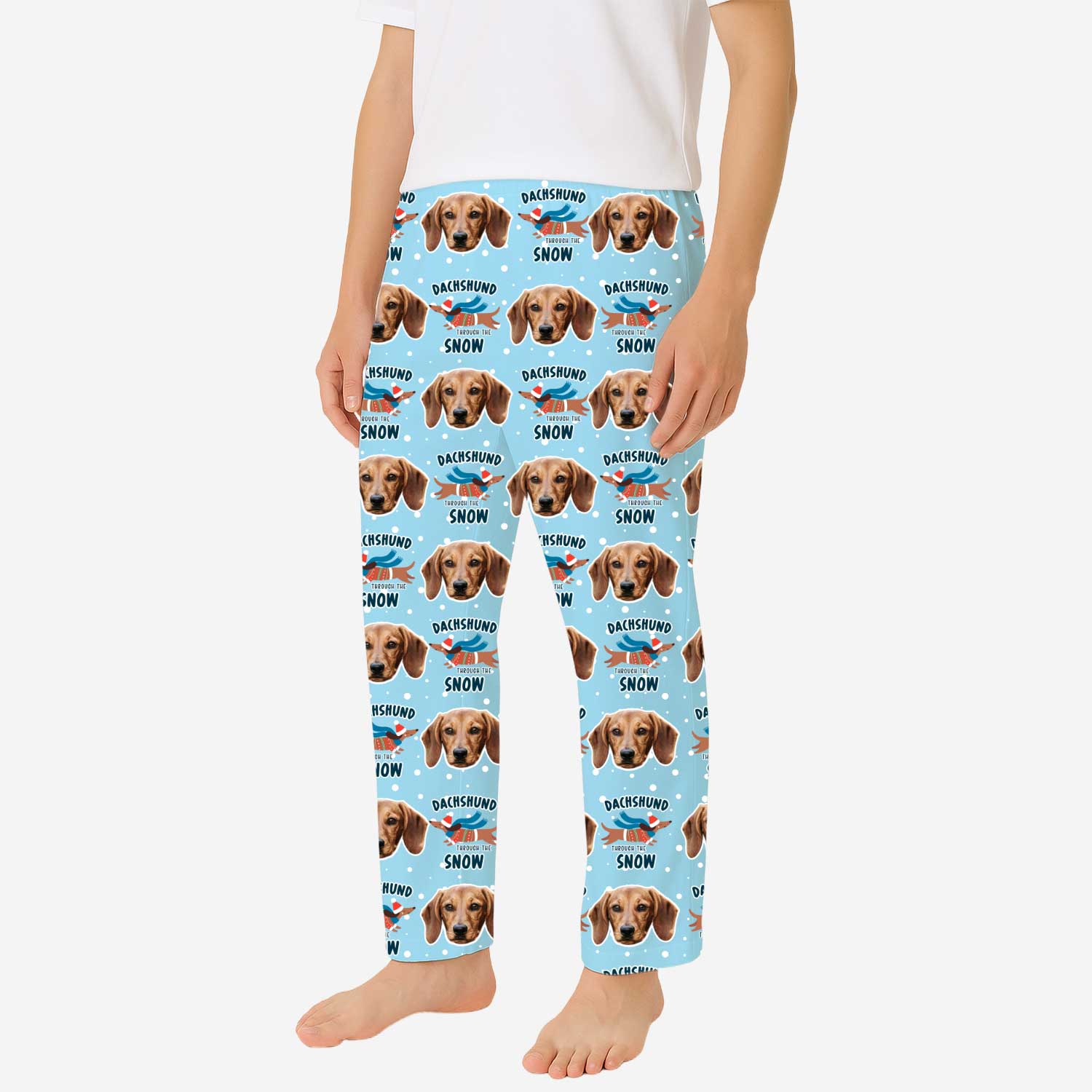 pyjamas with dog pattern and text on a white background
