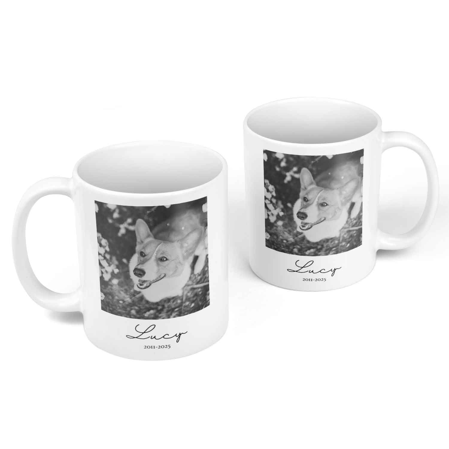 Black and White Dog Photo & Name Personalised Memorial Mug