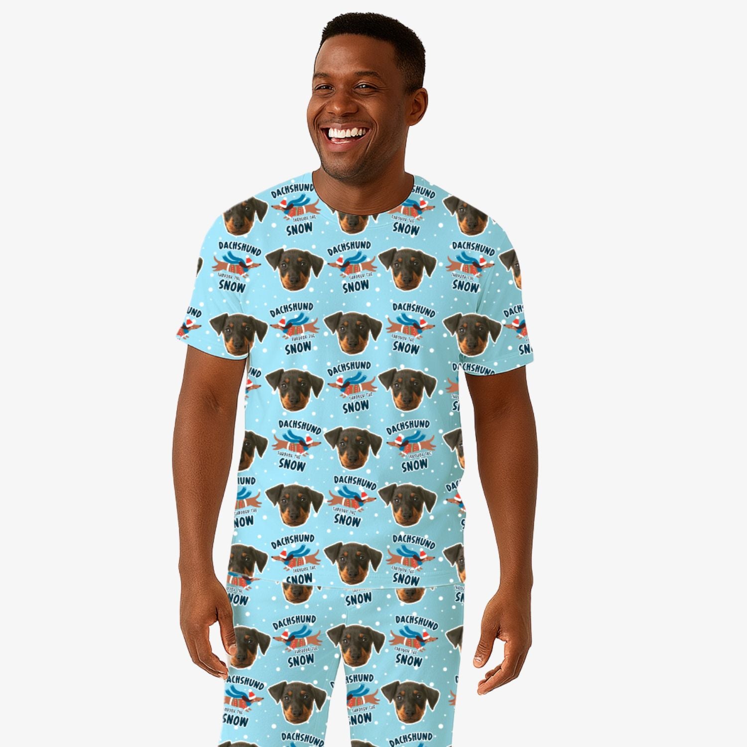 Dachshund Through The Snow Men's Personalised Pyjamas