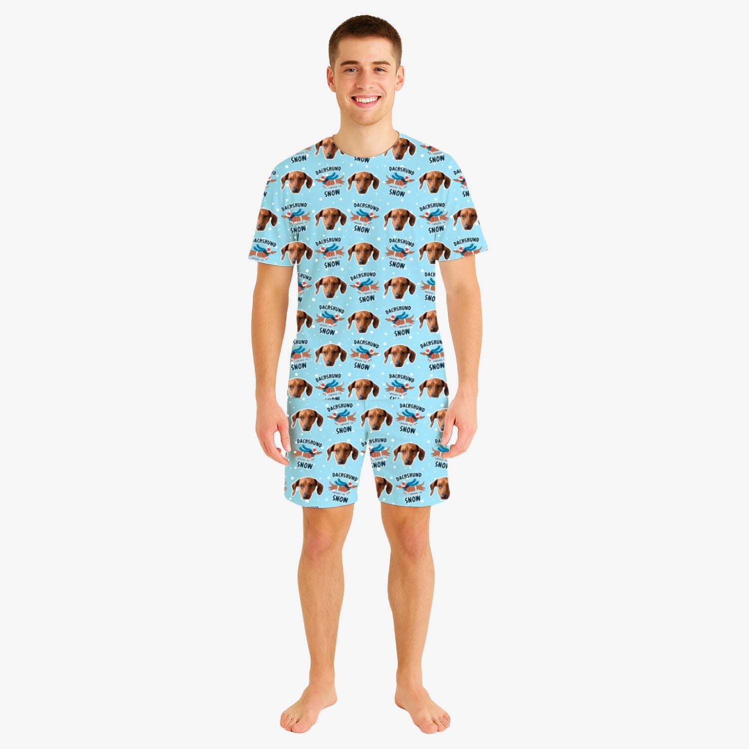 Dachshund Through The Snow Men's Personalised Pyjamas - Shorts Set