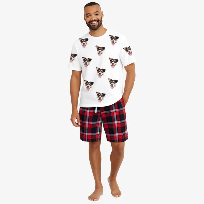 Men's Dog Pyjamas - Red Tartan Shorts Set