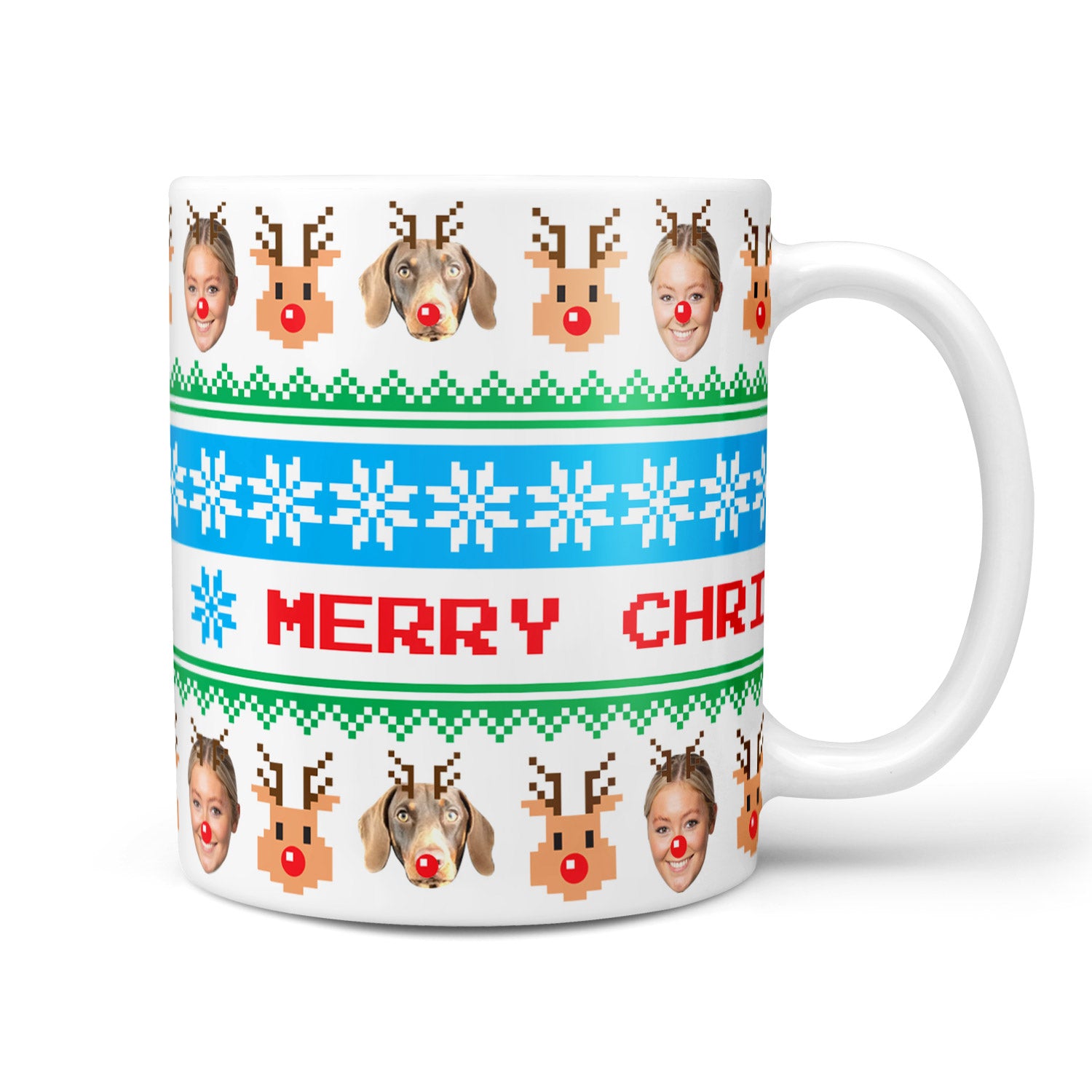 Merry Christmas Nordic Reindeer Personalised Dog Mug