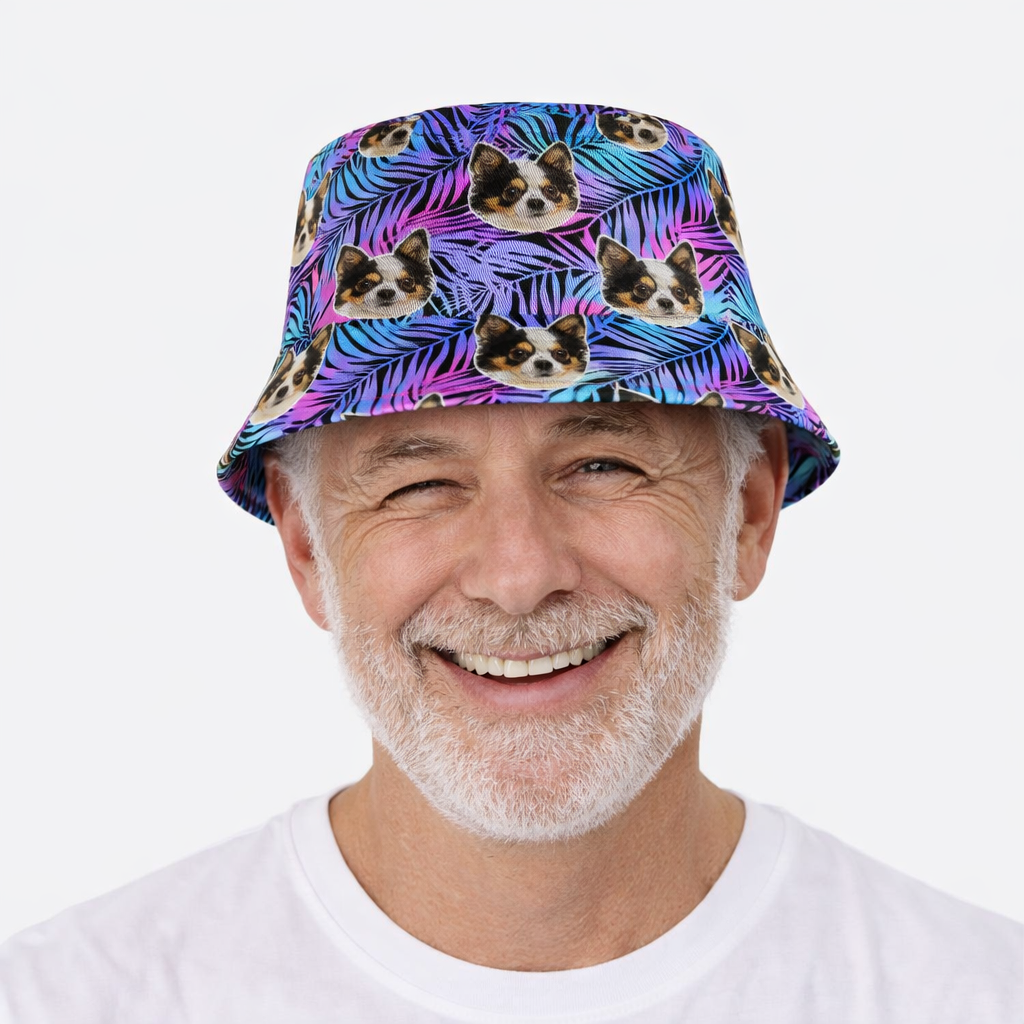 Neon Tropical Dog Faces Custom Bucket Hat