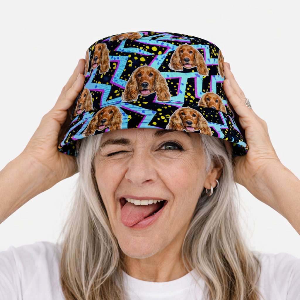 Retro Print Dog Faces Custom Bucket Hat
