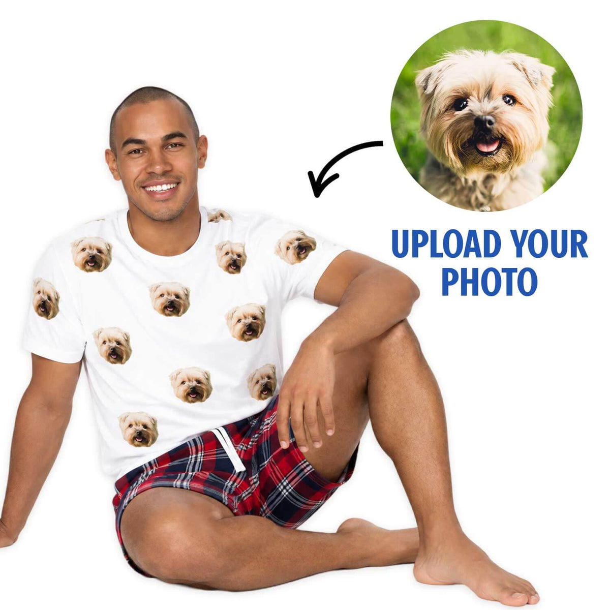 Men's Dog Pyjamas - Red Tartan Shorts Set