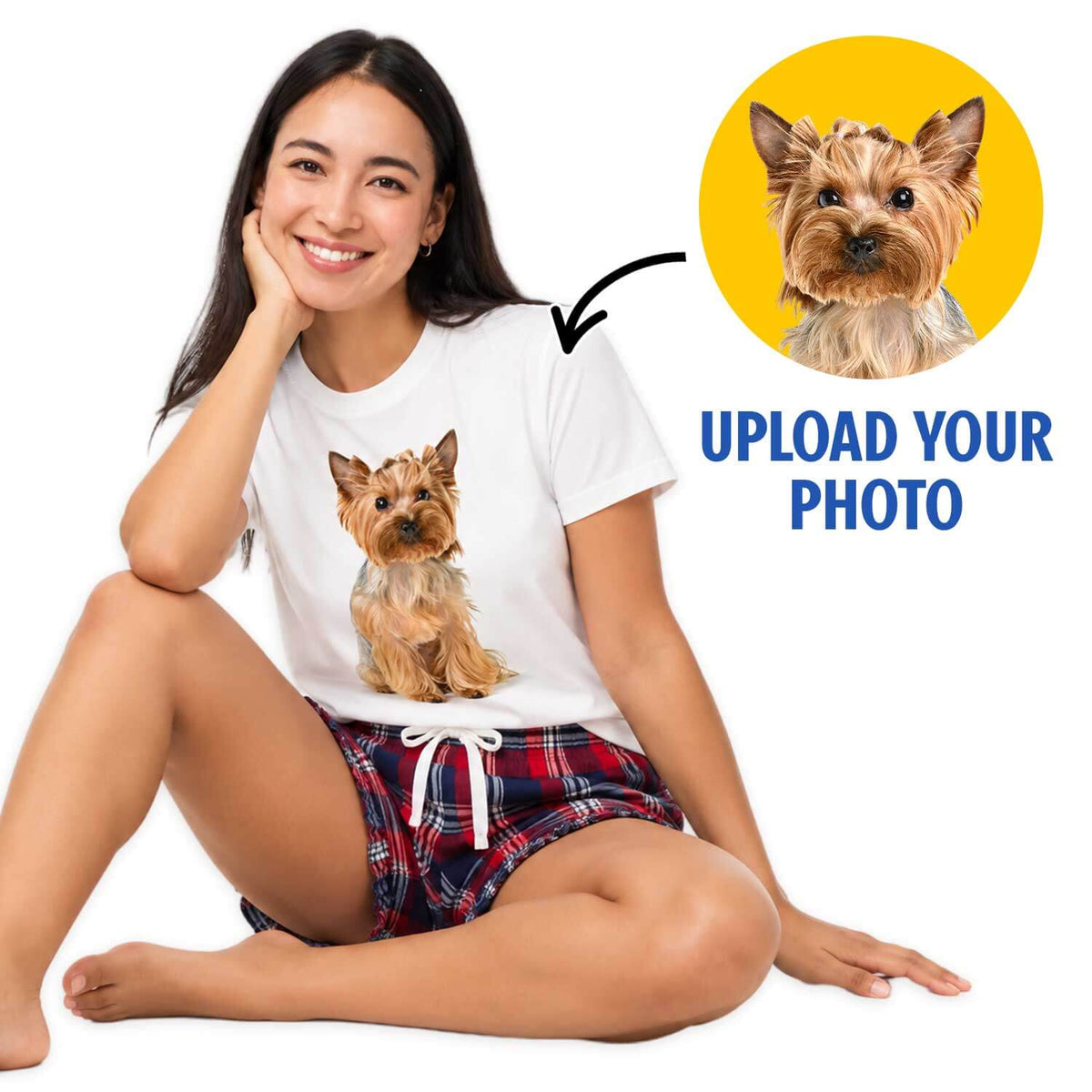 Women's Dog Photo Pyjamas - Red Tartan Shorts Set
