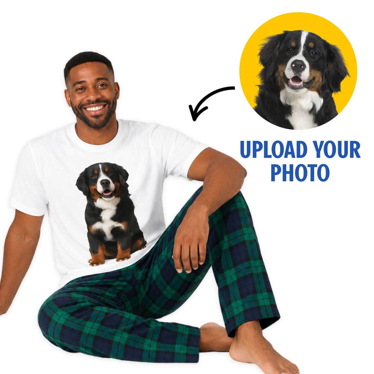 Men's Dog Face Pyjamas - Green Tartan Trouser Set